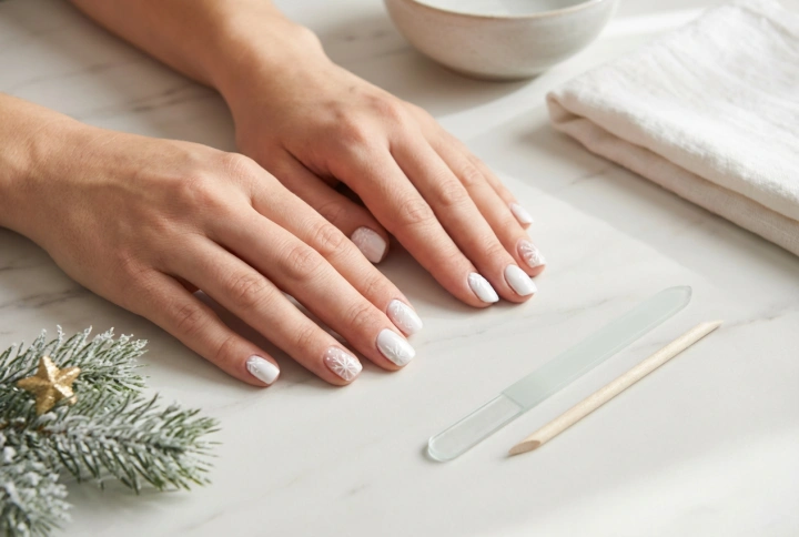 Ongles de Noël blancs : motifs simples, outils et durabilité