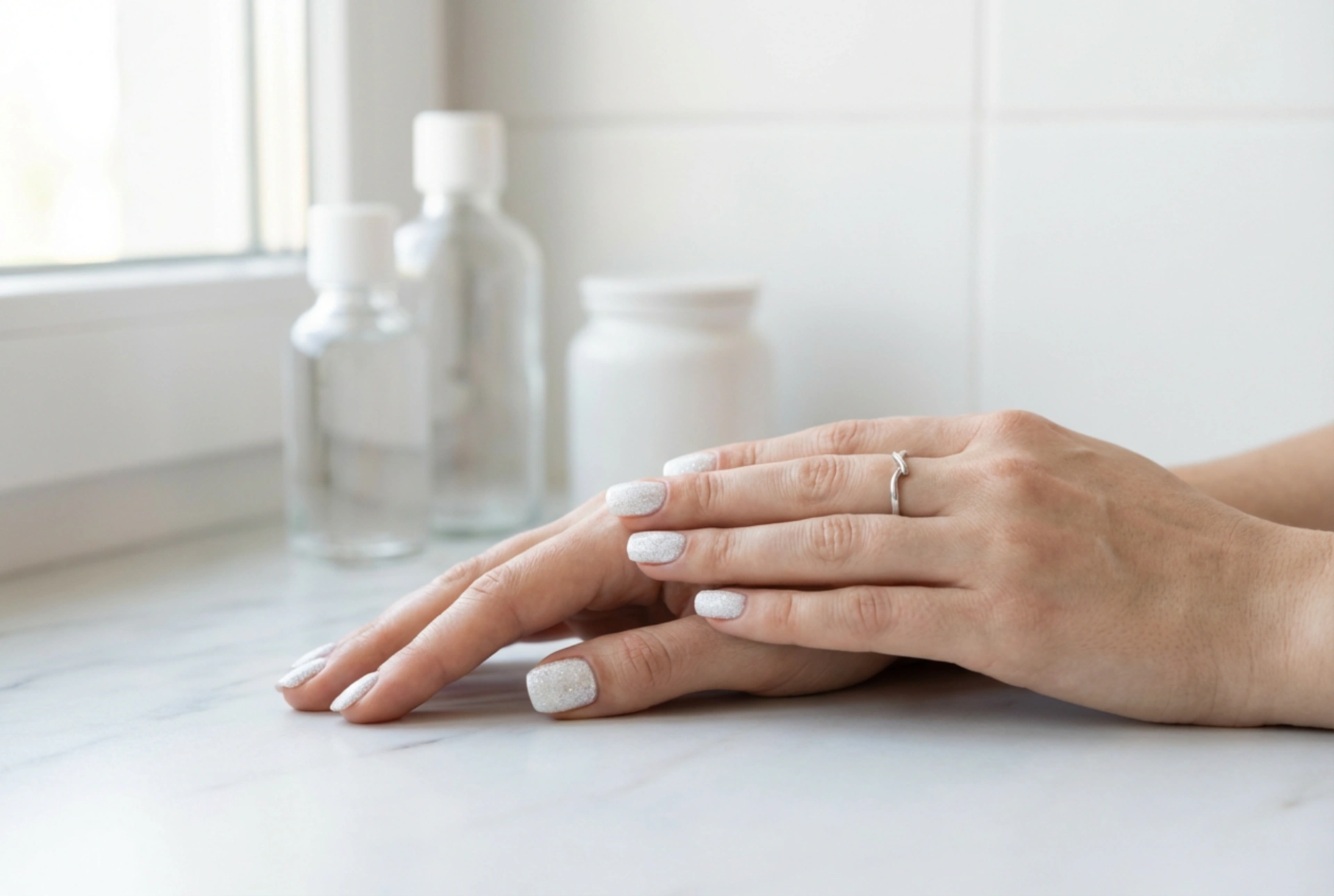 Manucure Blanche Pailletée Opaque : Base, Application et Finition