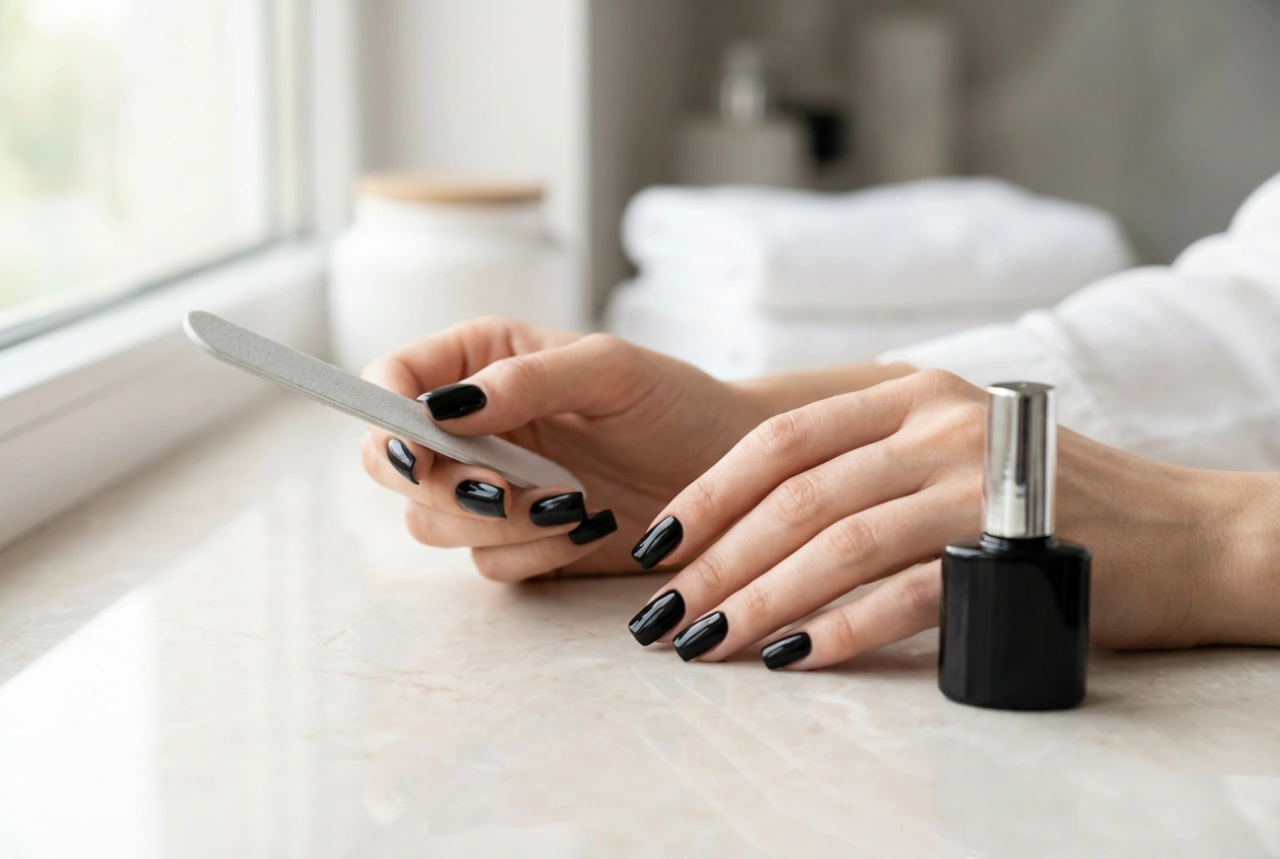 Ongles noirs carrés : limage, application et protection