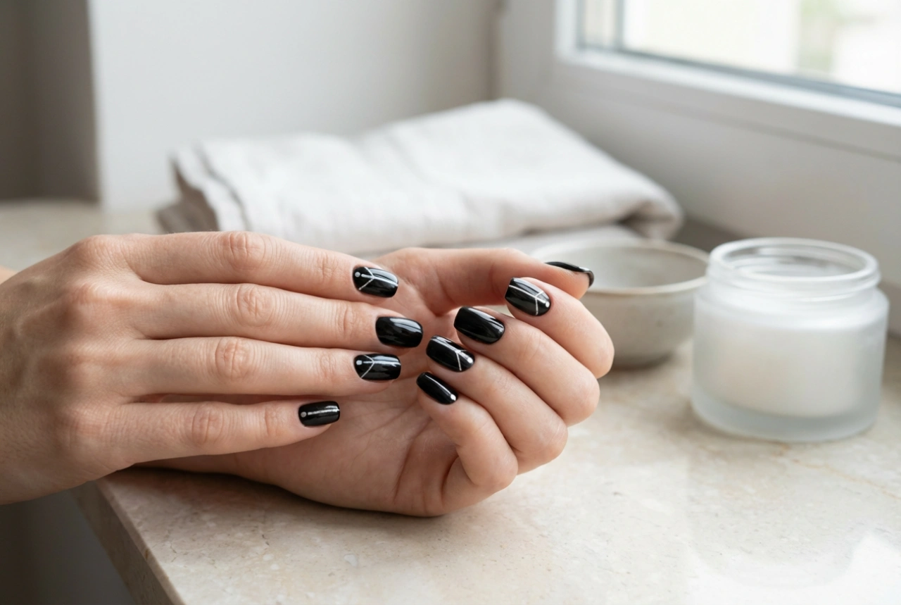 Ongles noirs et argentés étape par étape : décorations et finitions