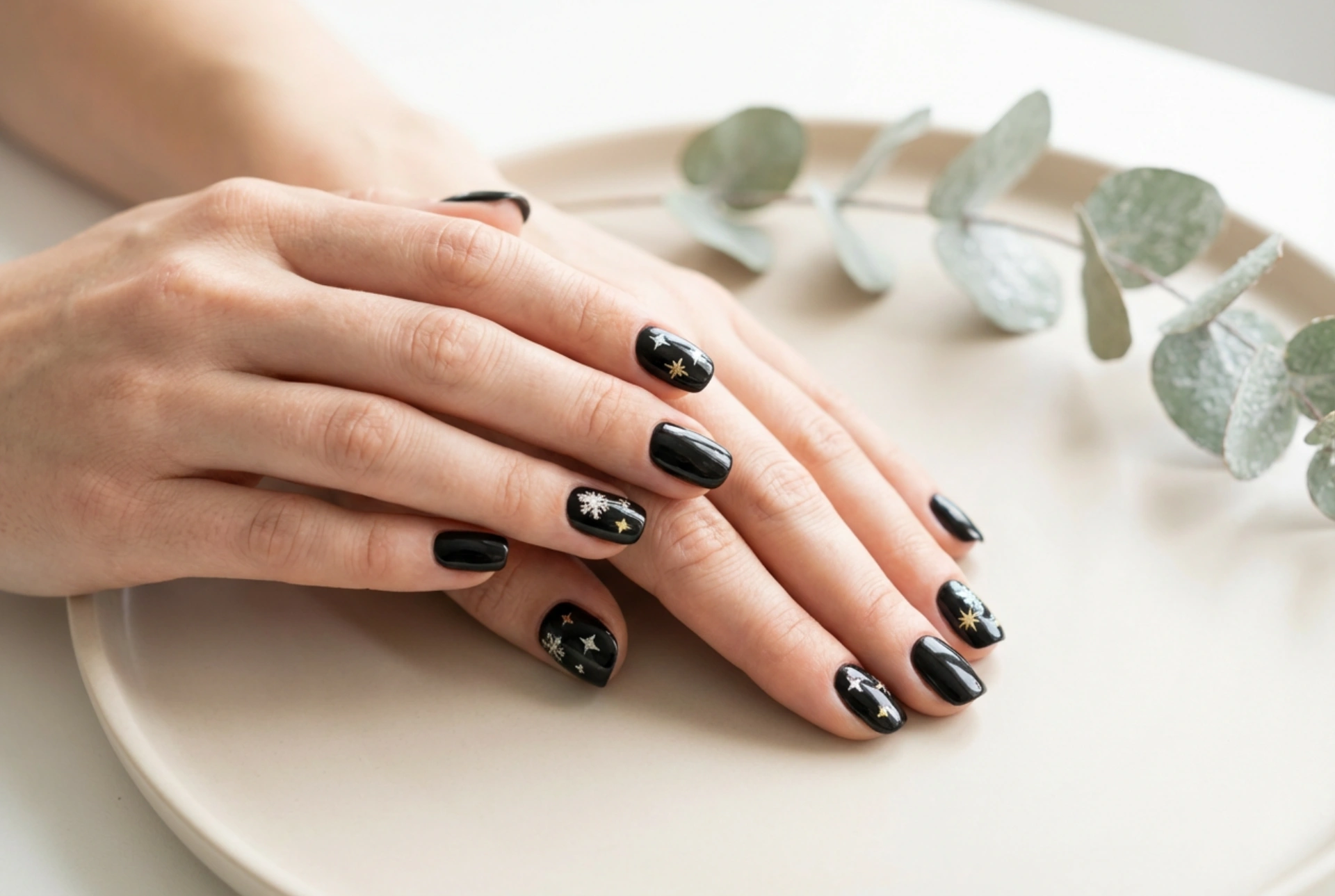 Ongles de Noël noirs : motifs, couleurs et décorations étape par étape