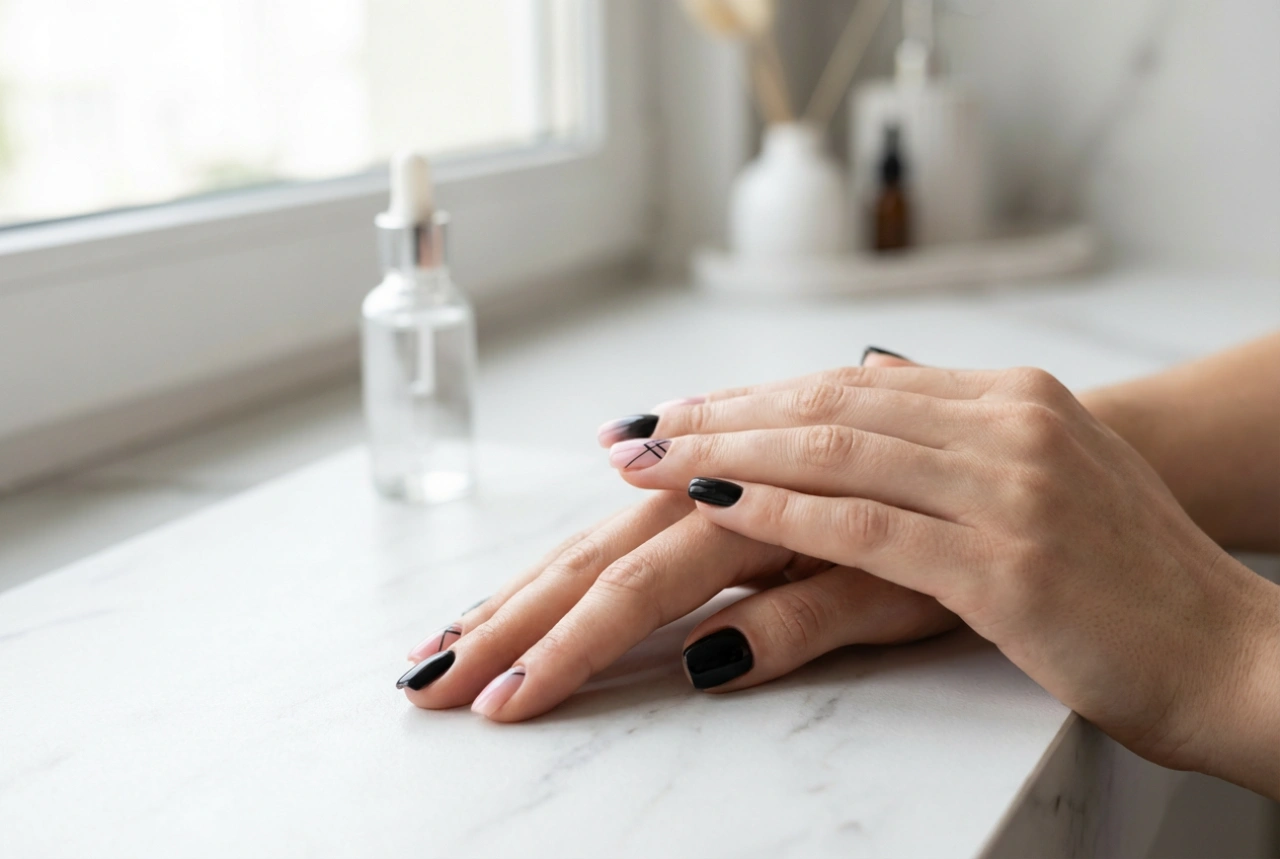Ongles noirs et roses : contrastes, ombré et motifs simples