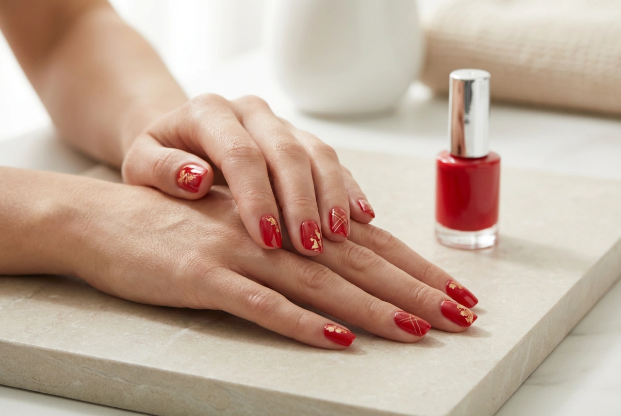 Ongles Rouges avec Décorations : 5 Motifs Faciles Étape par Étape