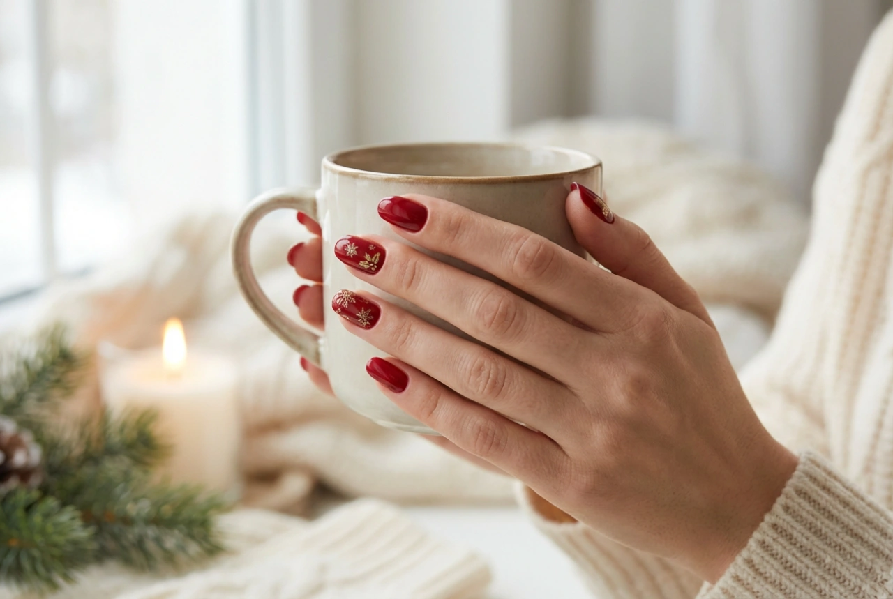 Ongles rouges de Noël : motifs classiques et techniques incontournables