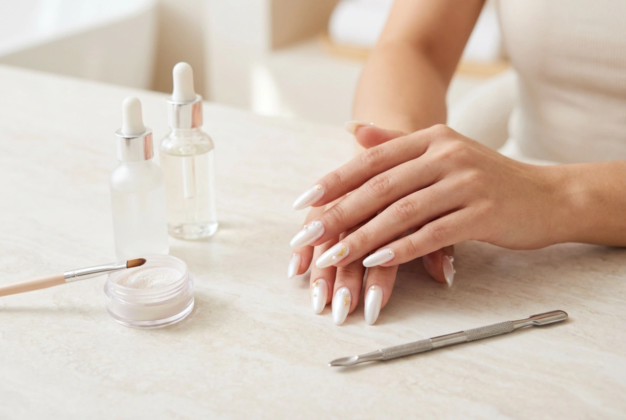 Ongles blancs nacrés : comment travailler avec la poudre pour obtenir un fini lisse et brillant