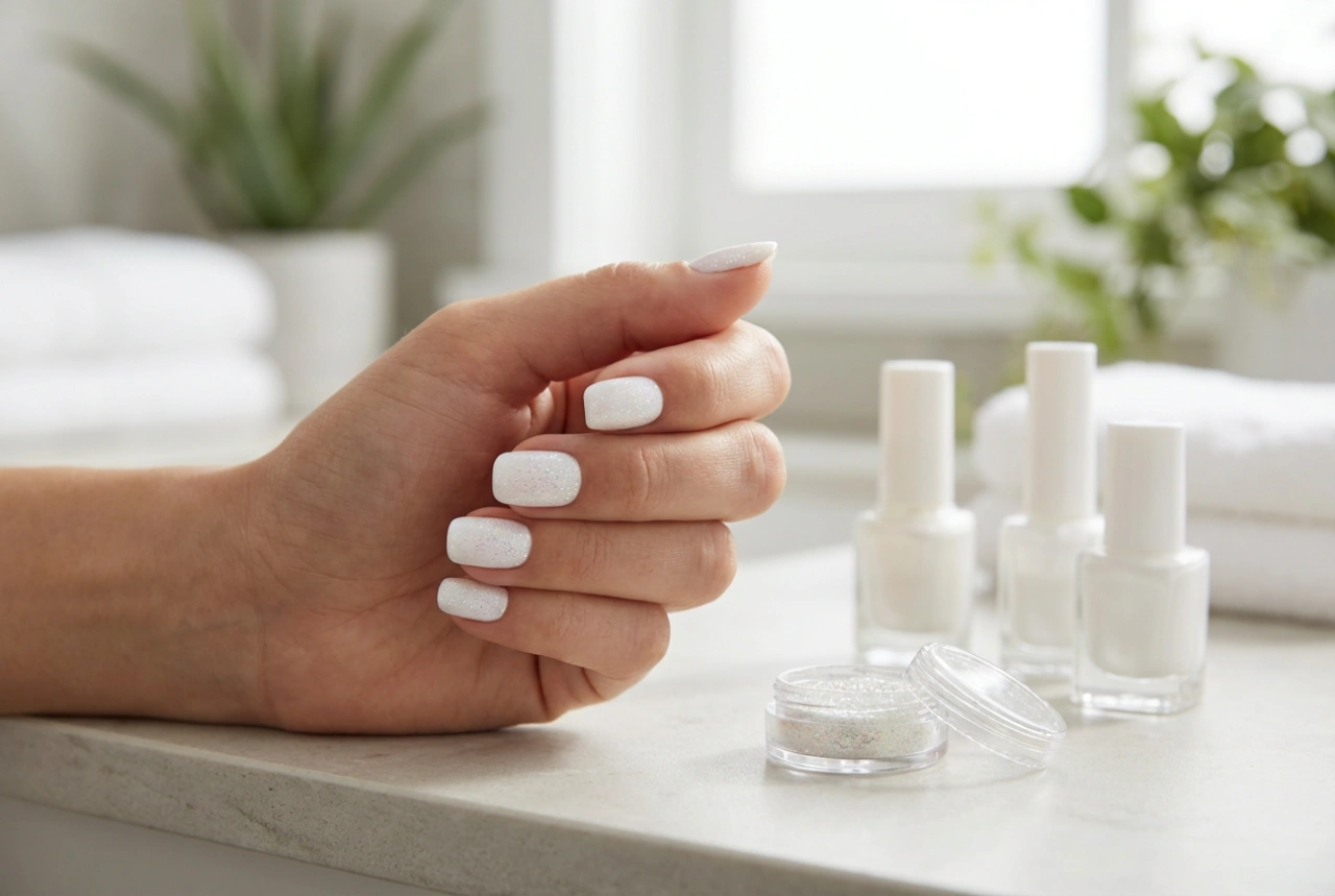 Ongles blancs à paillettes : préparation, application des nacres et protection durable