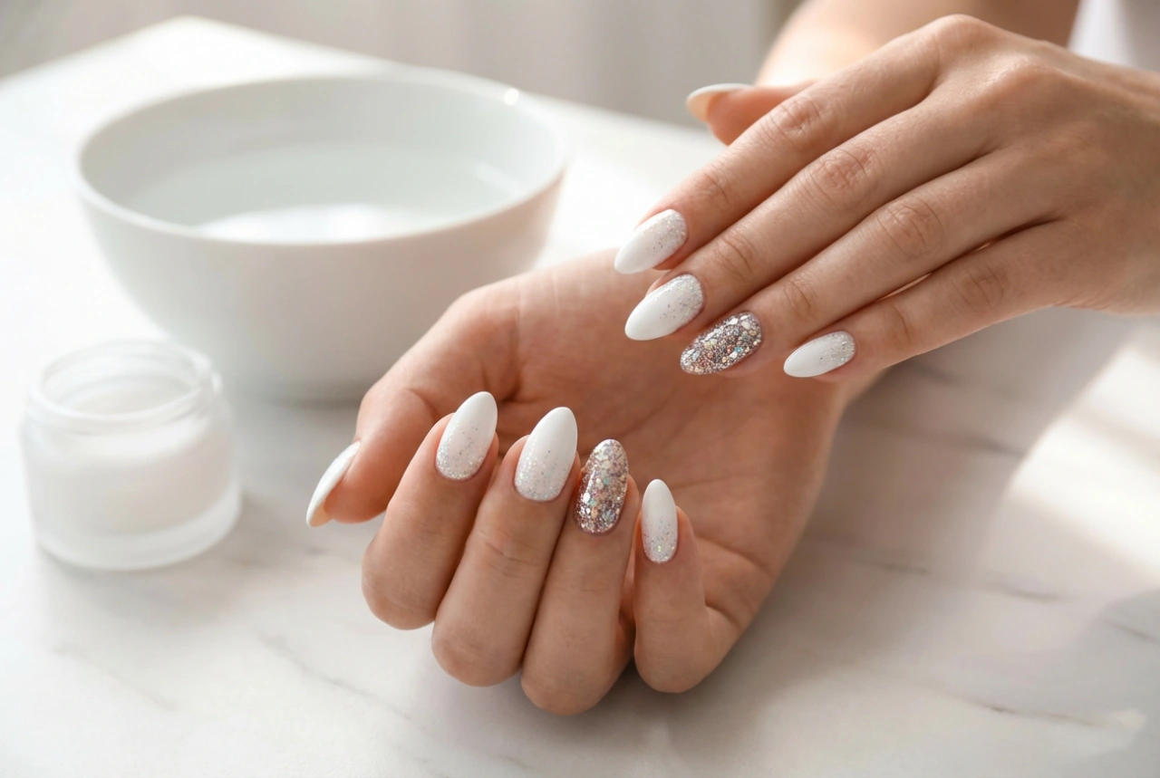 Ongles blancs à paillettes : des touches subtiles à la couvrance totale
