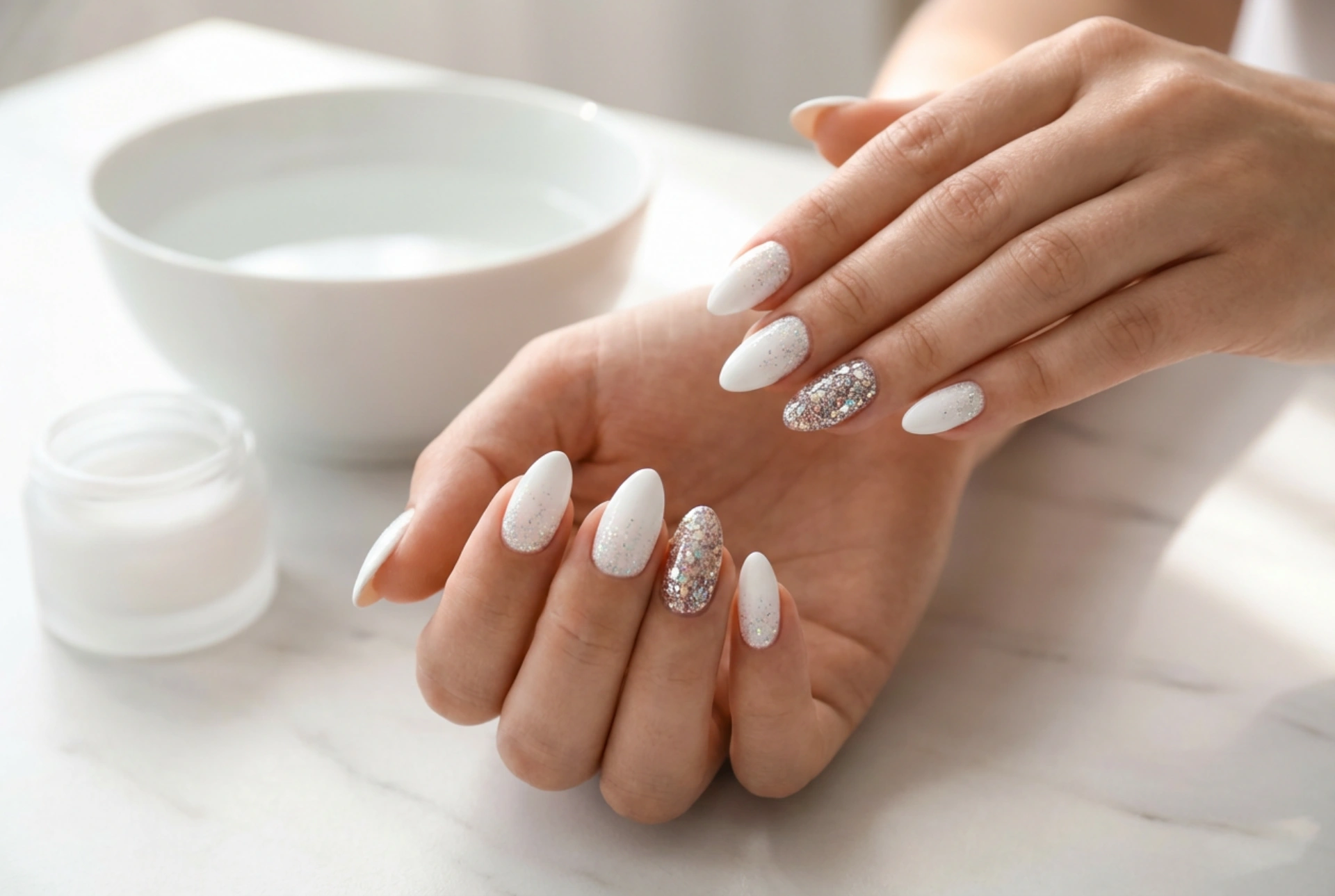 Ongles blancs à paillettes : des touches subtiles à la couvrance totale
