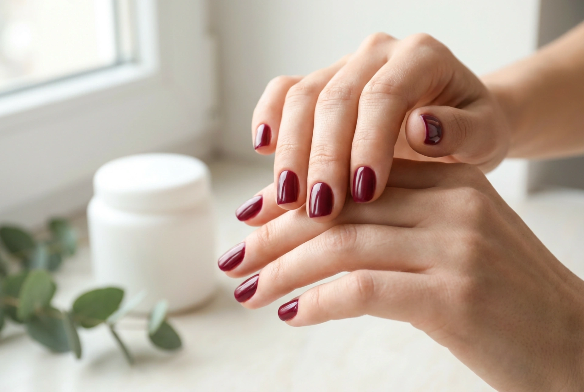 Ongles bordeaux : des styles courts qui affinent la main