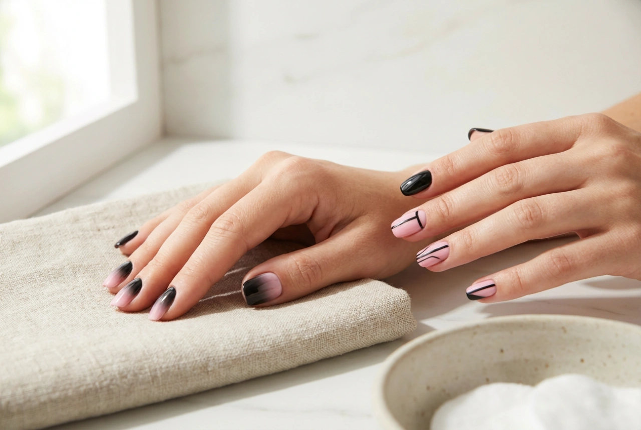 Ongles noir et rose : duos contrastés, lignes et dégradés