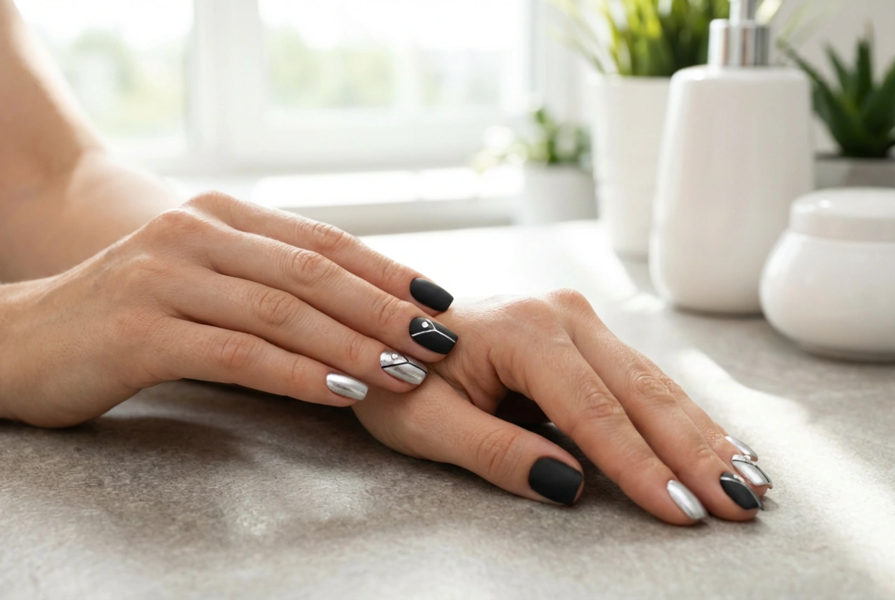 Comment styliser les ongles noirs et argentés : mat, brillant et accents