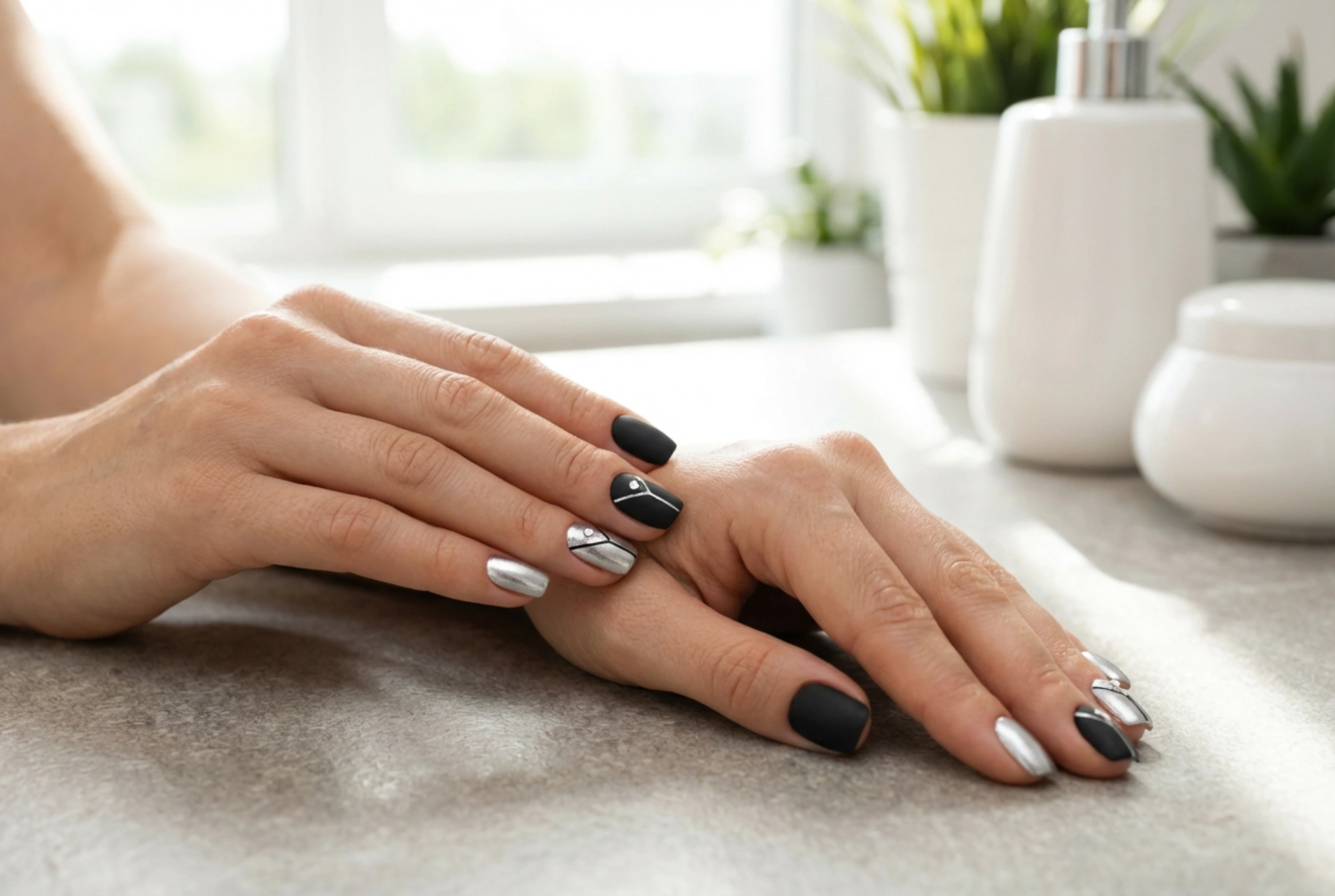 Comment styliser les ongles noirs et argentés : mat, brillant et accents