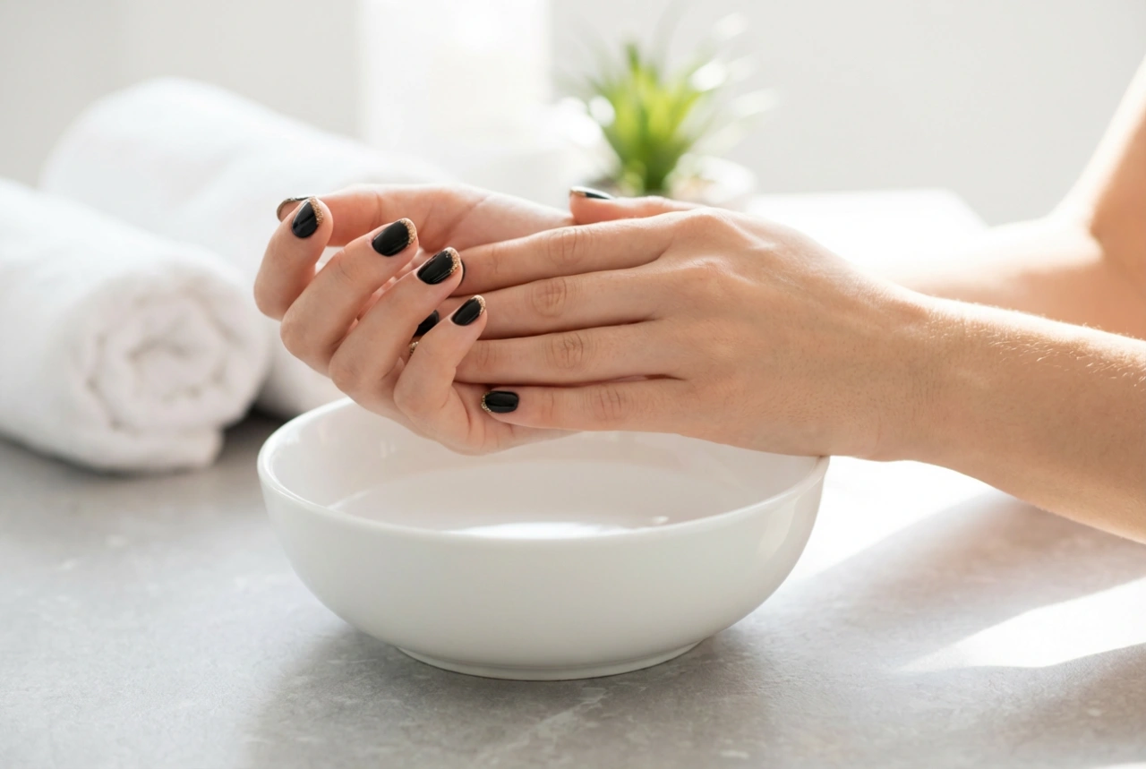 Accents pailletés : les ongles noirs et dorés étape par étape