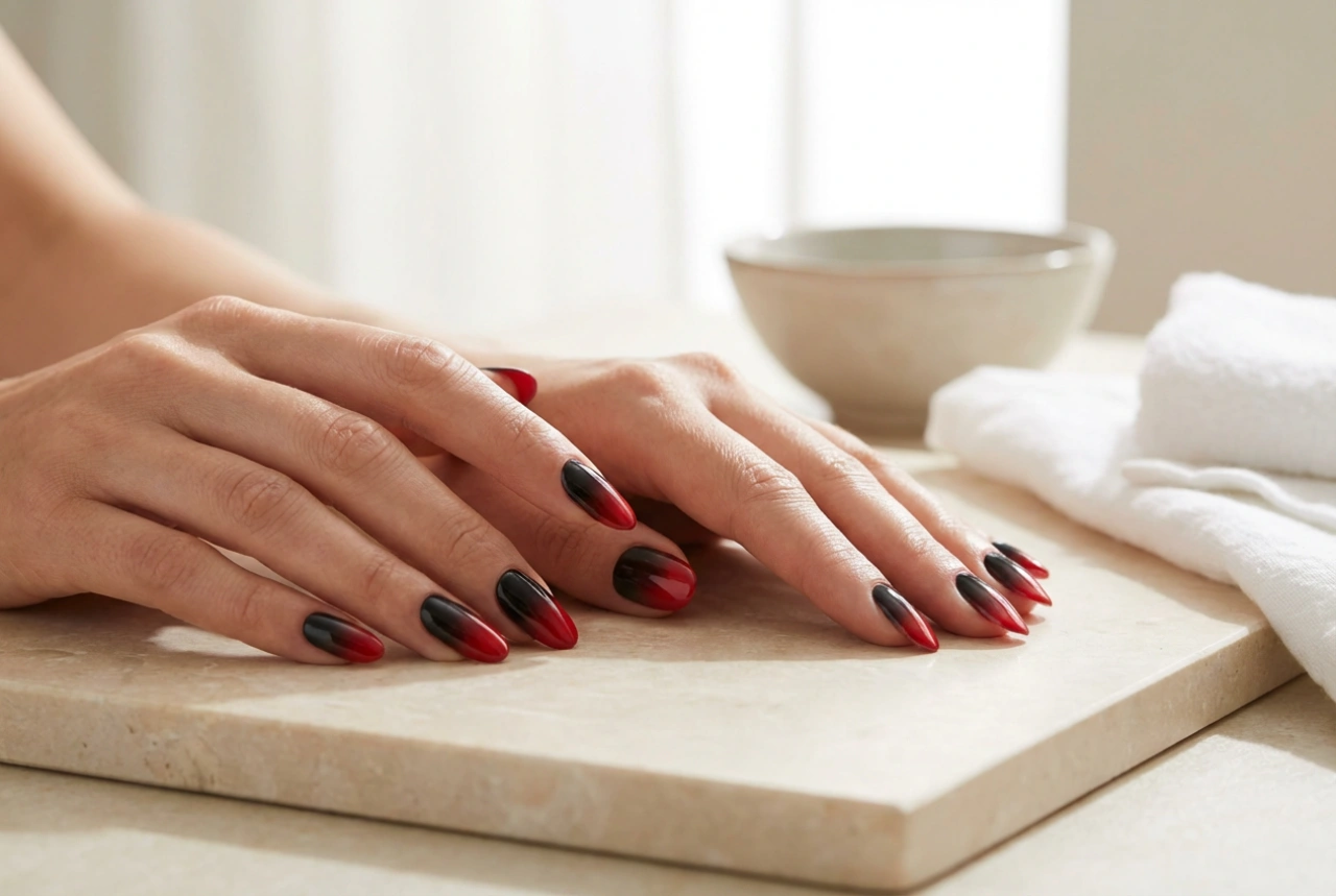 Ongles noir et rouge : l'art d'associer les couleurs, l'effet ombré et les motifs