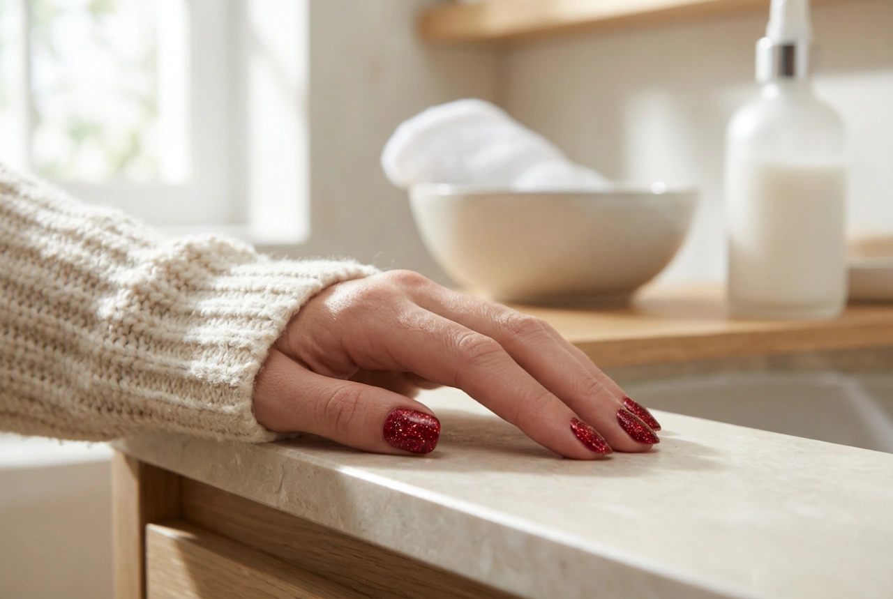 Ongles rouges pailletés : comment appliquer les paillettes pour une tenue prolongée
