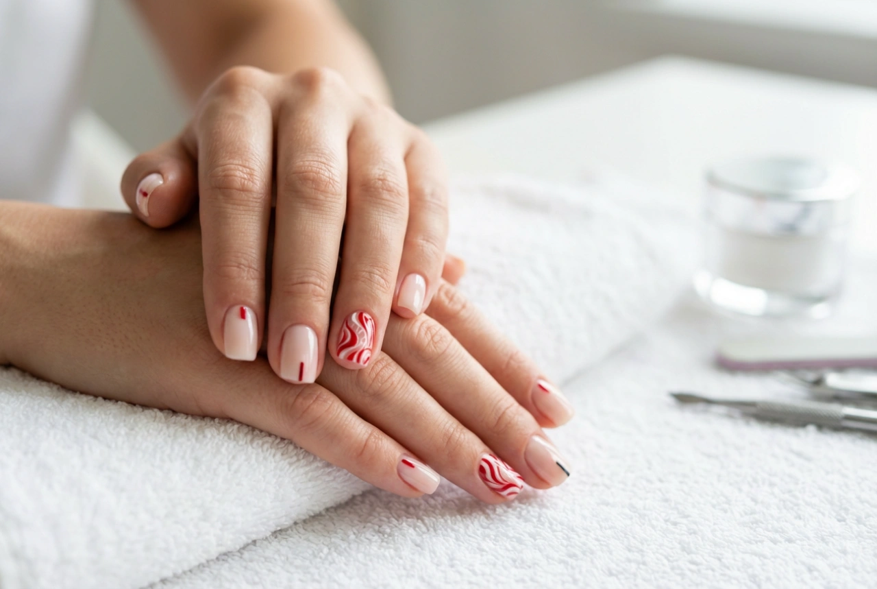 Ongles rouges et blancs : contrastes, motifs et techniques de pose rapides