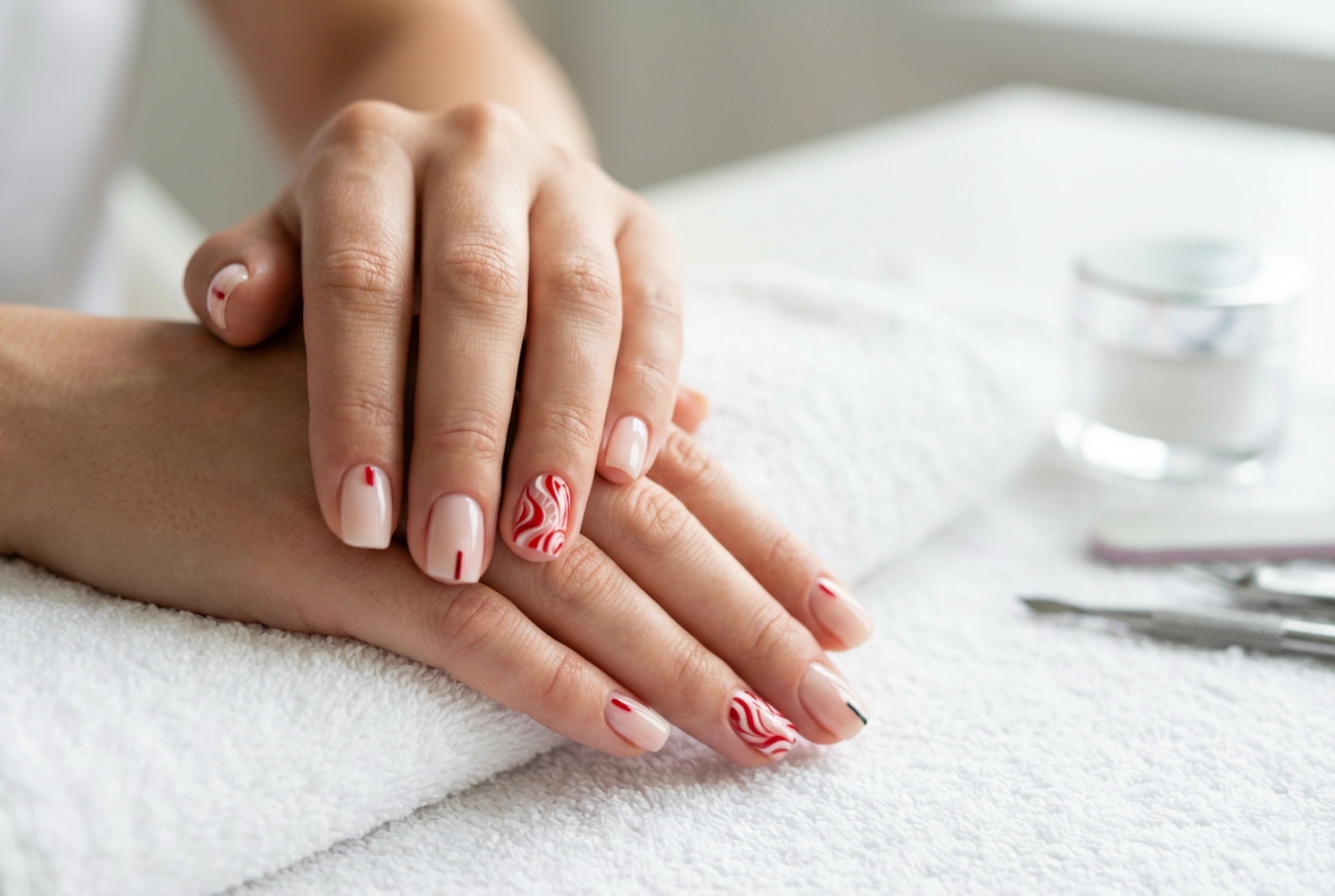 Ongles rouges et blancs : contrastes, motifs et techniques de pose rapides