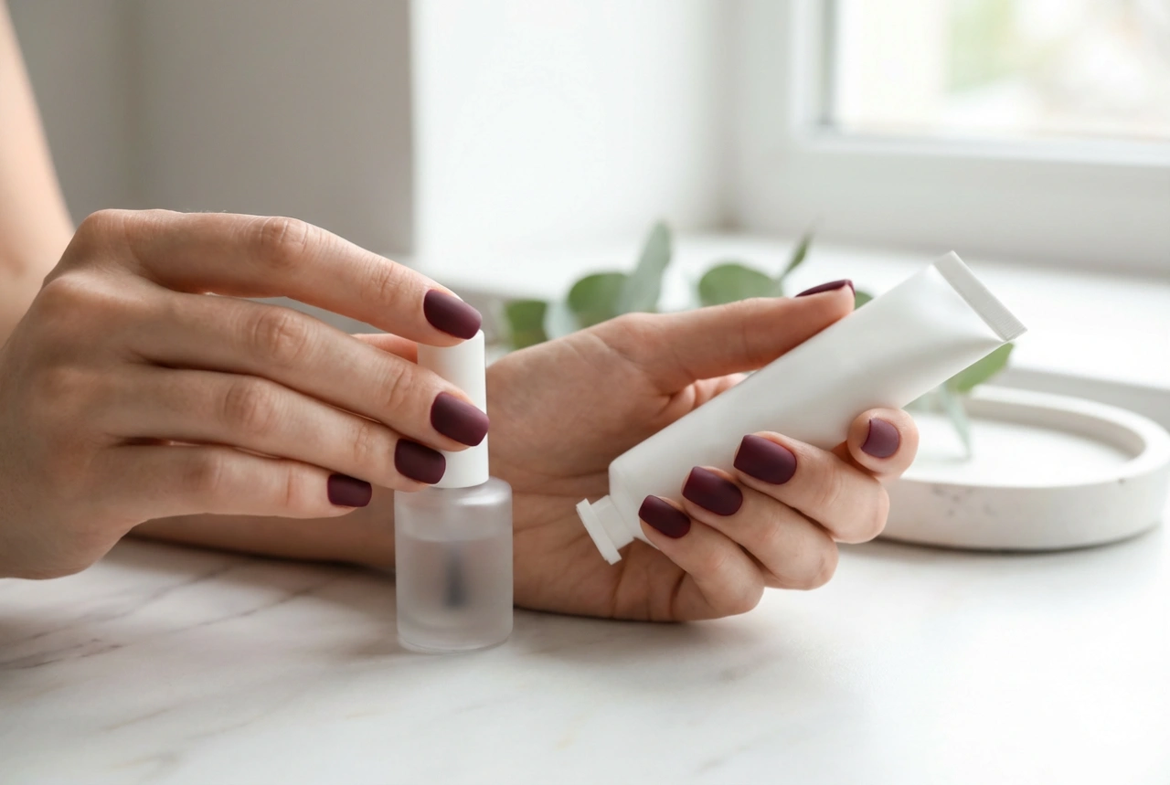 Ongles bordeaux mats : base lisse, choix du top coat et soins après la pose