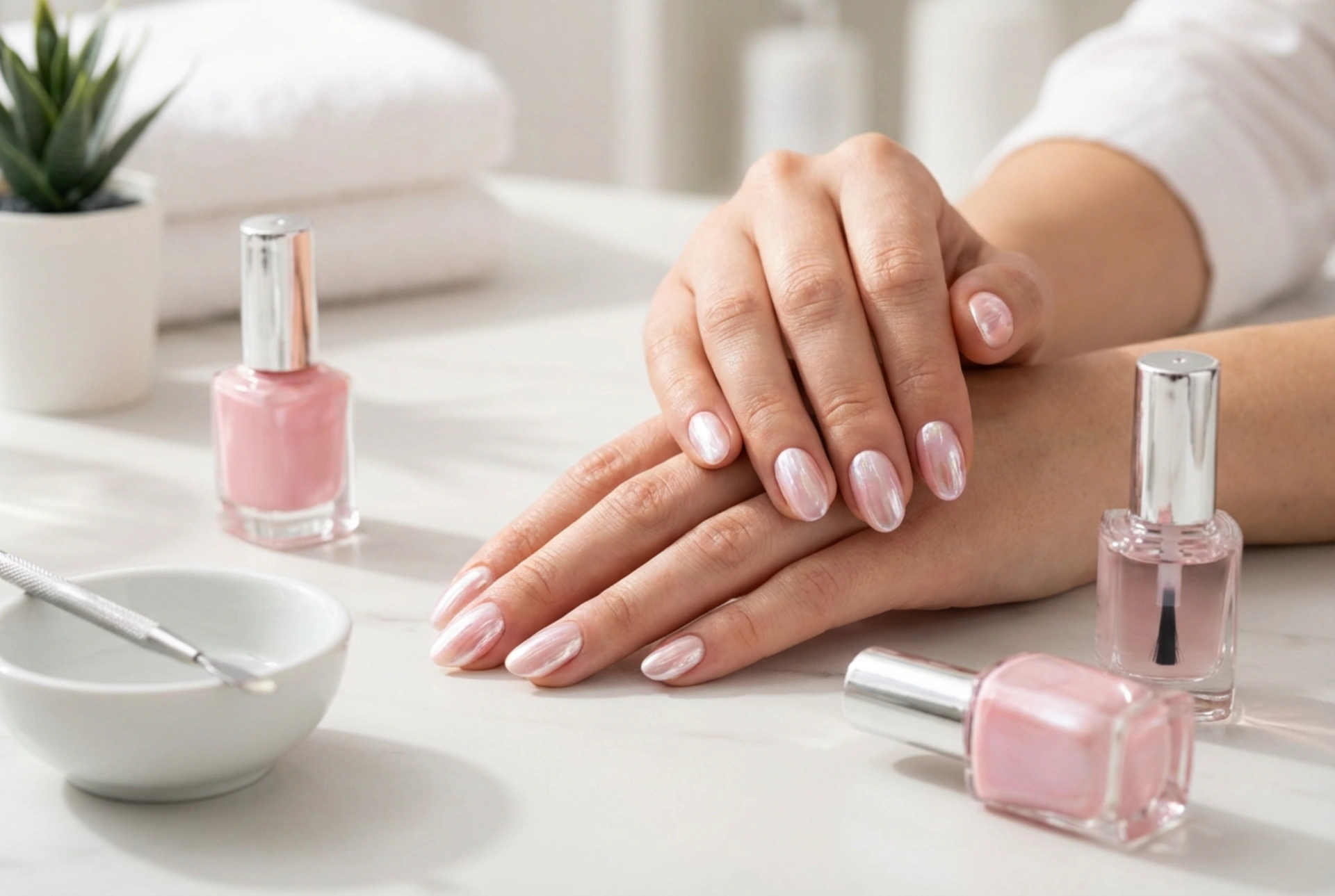 Ongles rose perlé : l'effet coquillage étape par étape