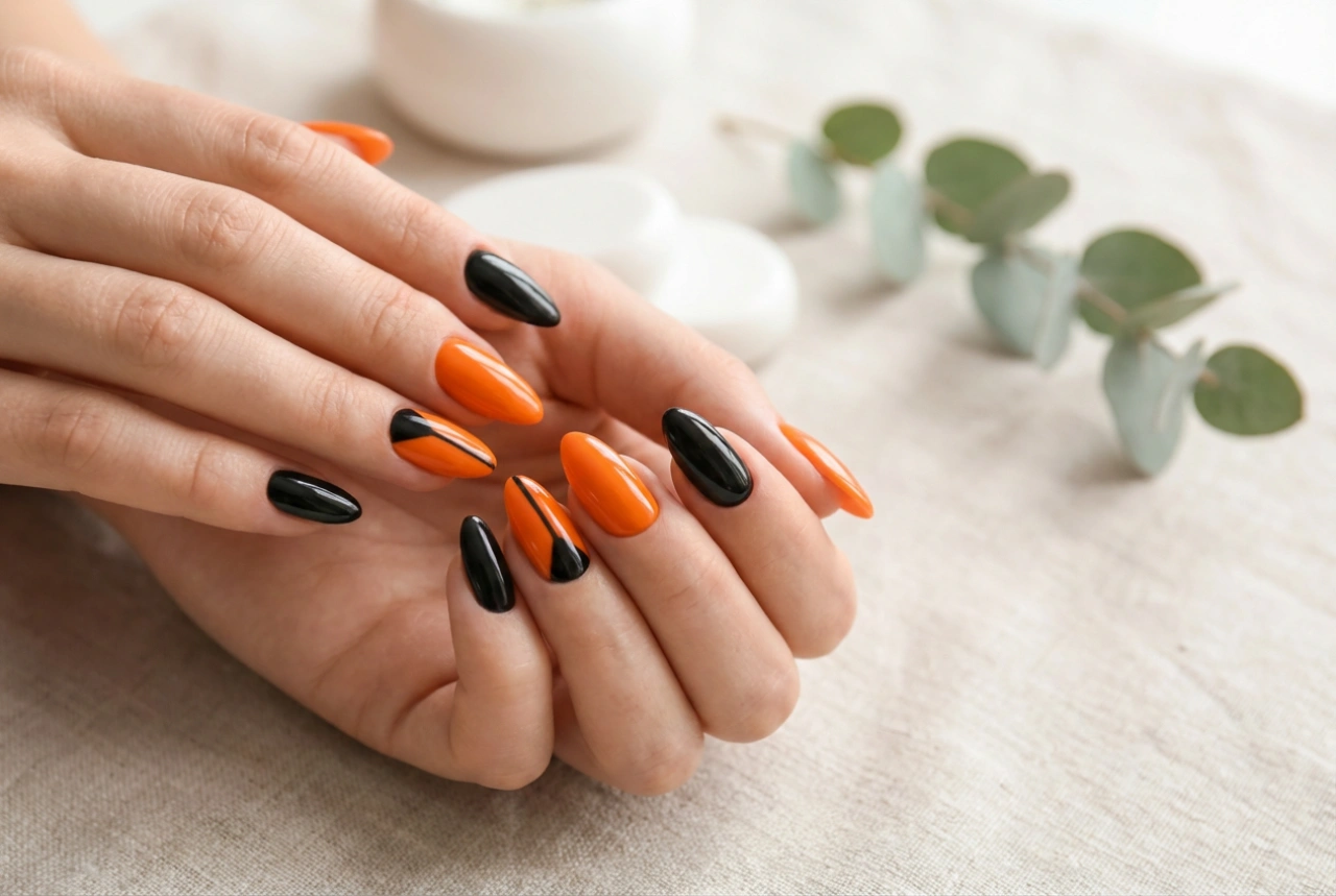 Ongles orange et noir : décorations expressives étape par étape