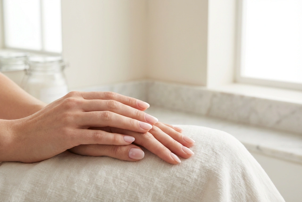 Ongles rose clair : bases lactées, couches fines et top coat