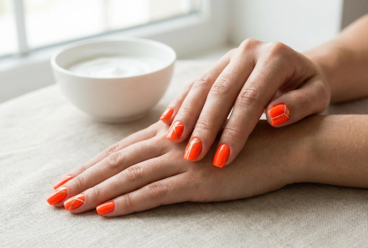 Ongles néon orange : comment les associer au blanc et au doré