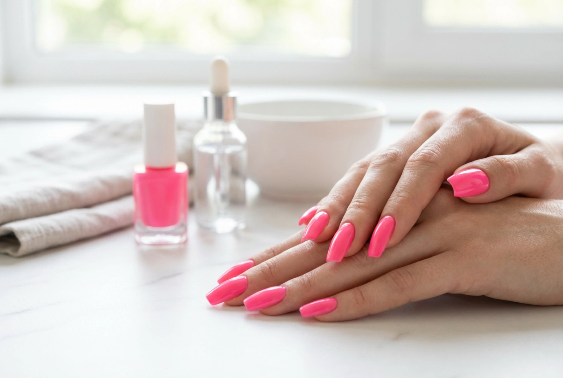 Ongles rose néon : préparation, application, protection
