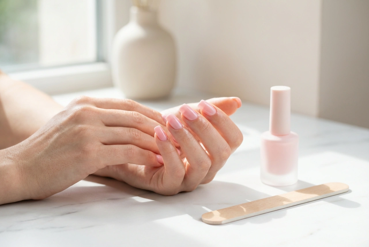 Ongles carrés roses : limage de la forme, application du vernis, cuticules