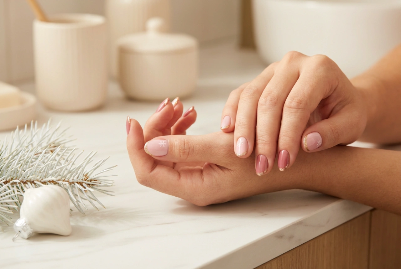 Ongles de fête roses : motifs simples, paillettes et autocollants