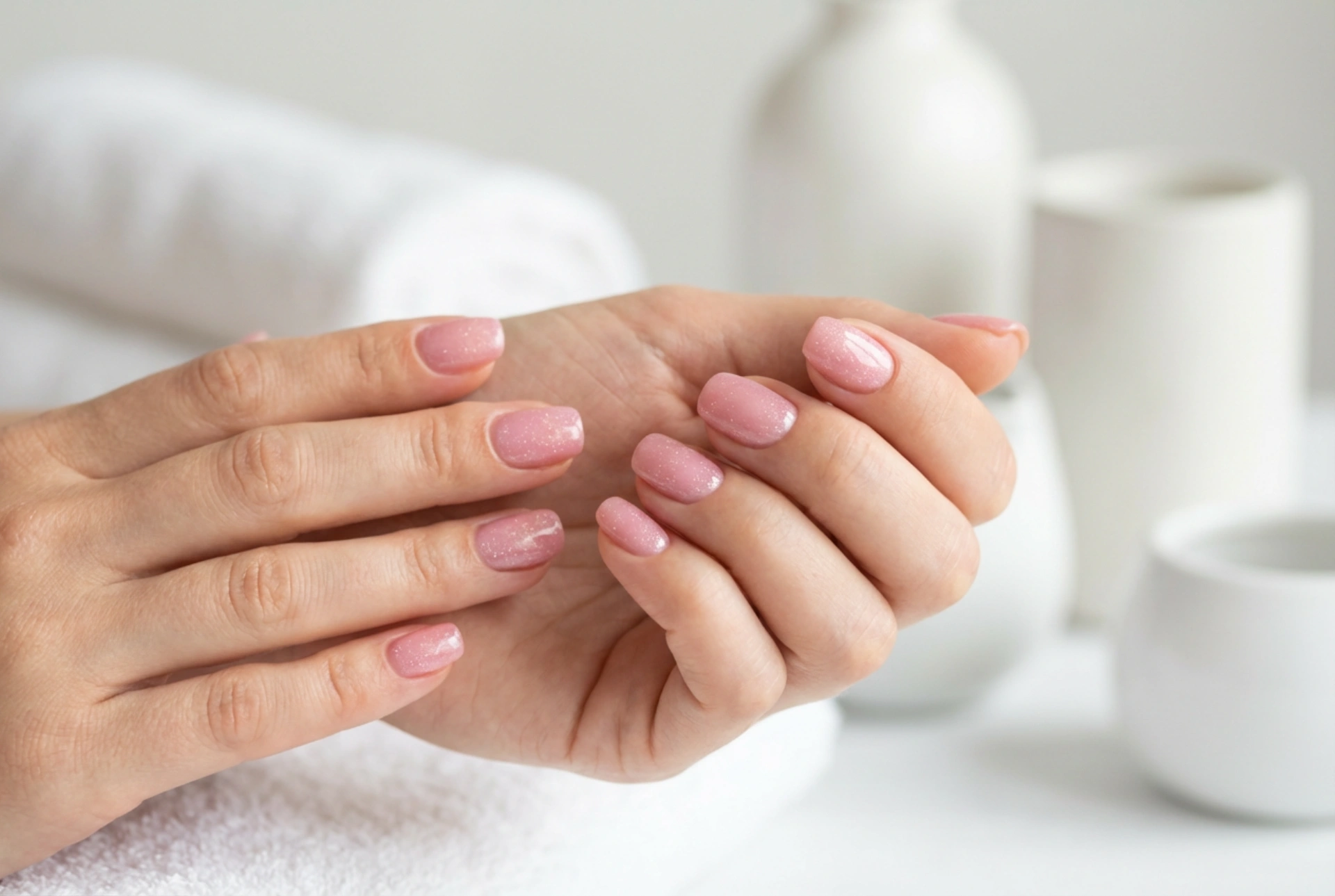 Ongles roses avec effet poudre : comment l'appliquer et préserver la brillance