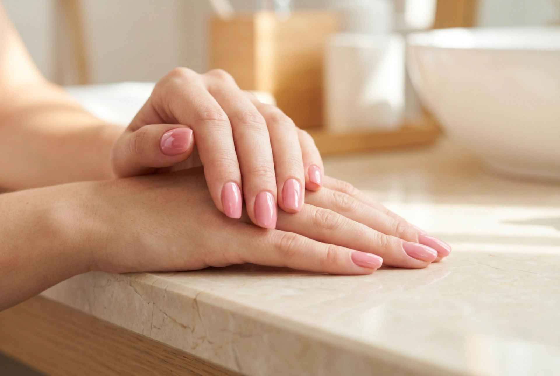 Ongles roses brillants : choix du top coat, polissage et soins