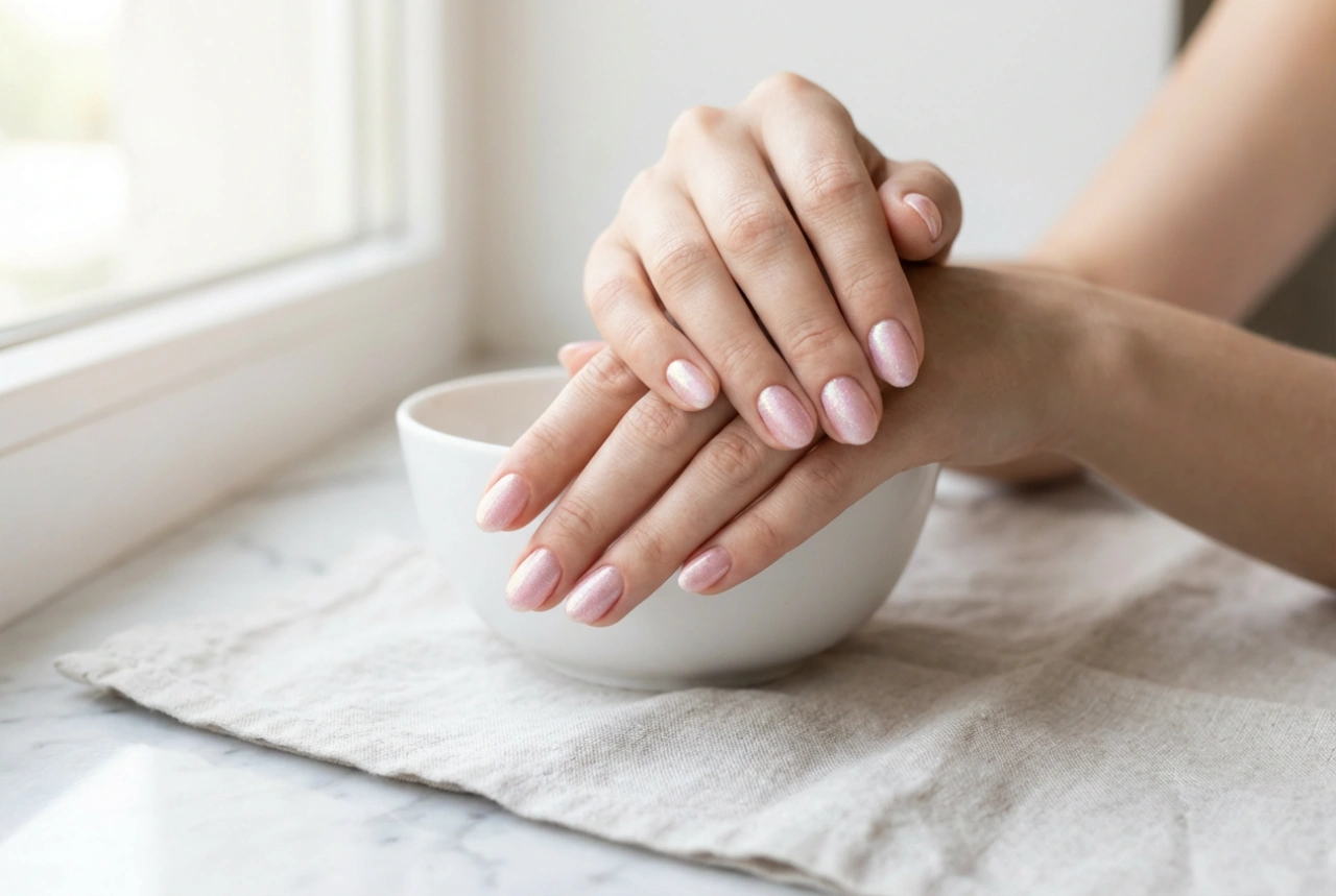 Effet pollen sur les ongles : des ongles roses avec une poudre parfaite et sans traces