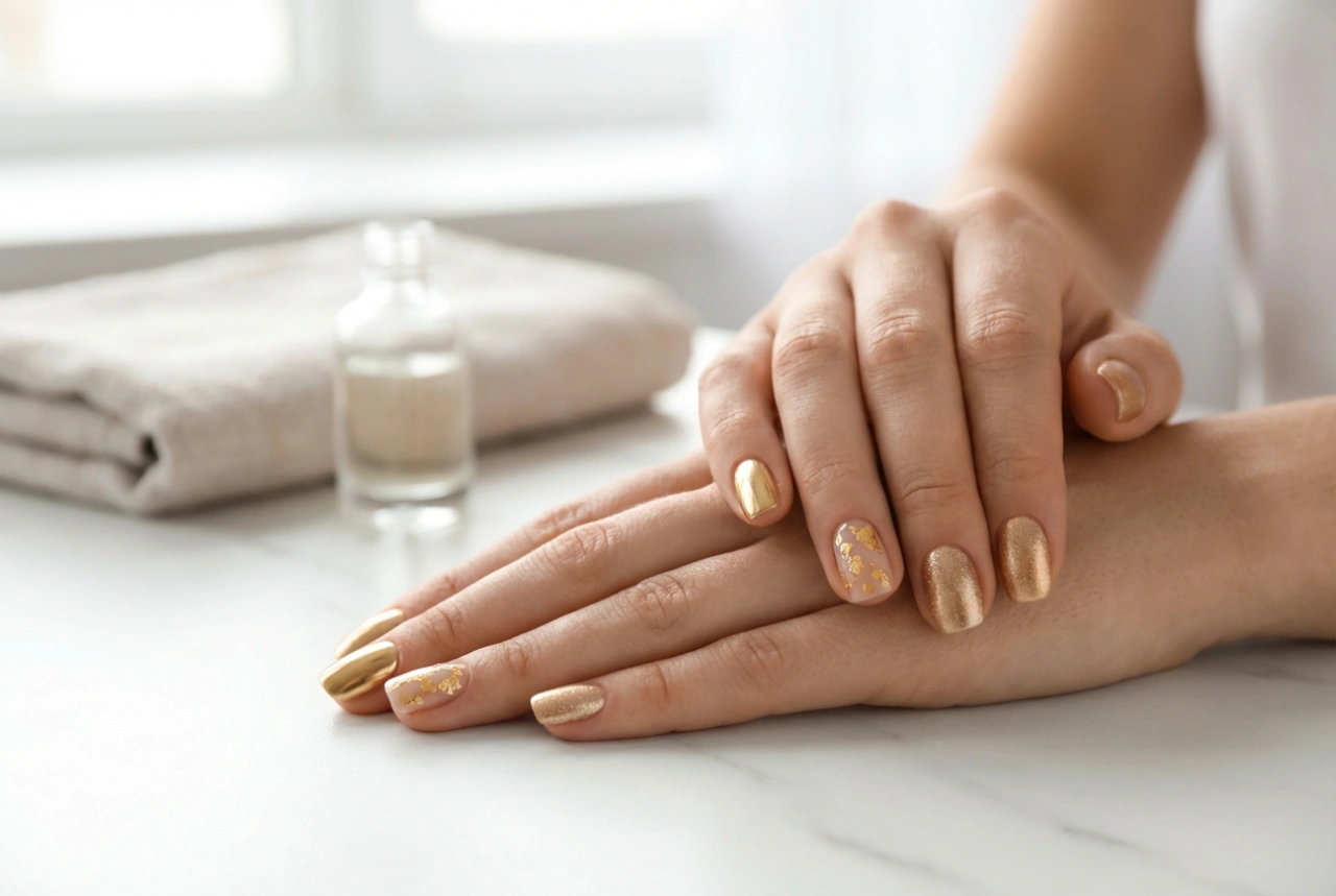 Ongles dorés : comment réussir votre manucure avec du vernis métallique, de la poudre ou des feuilles de transfert