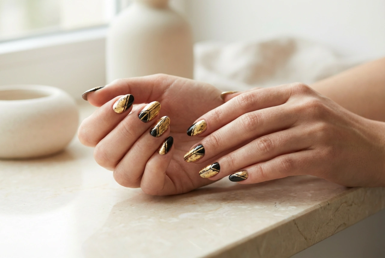 Ongles noir et or : des manucures contrastées étape par étape