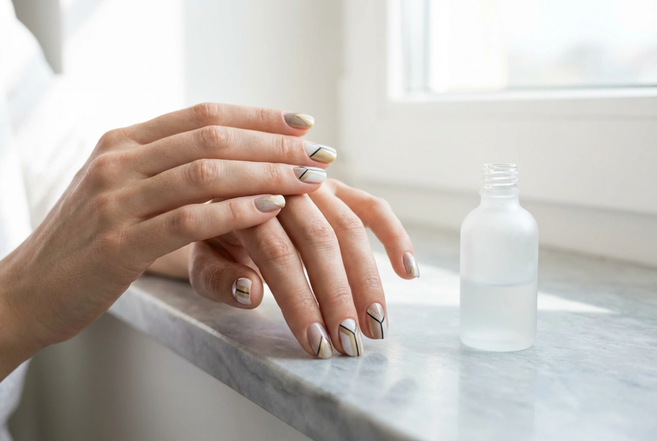 Ongles géométriques : rubans, tampons et schémas rapides