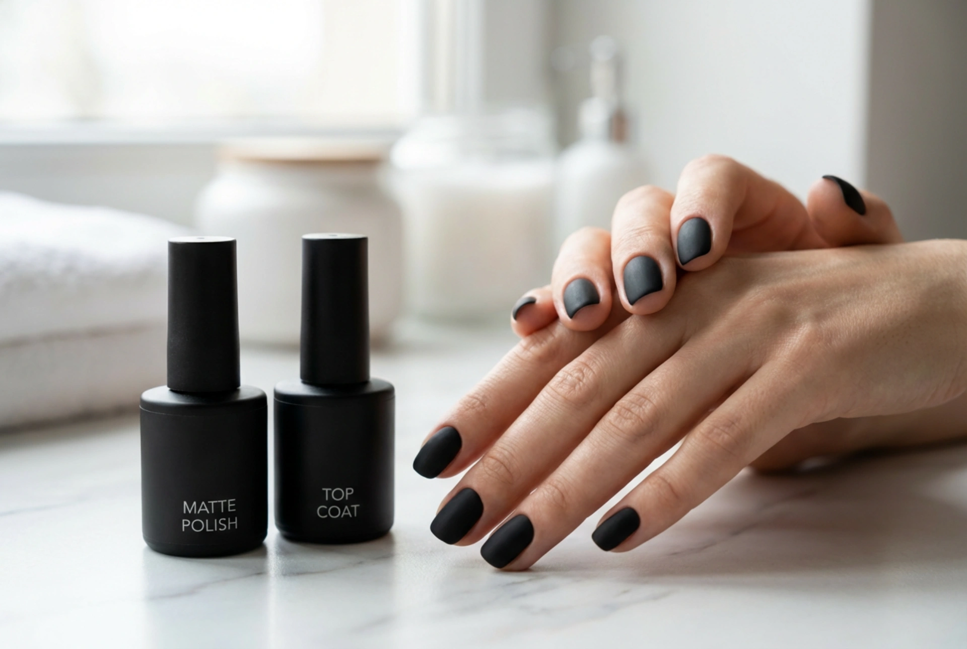 Ongles noirs mats sans traces : la base idéale et une finition mate parfaite