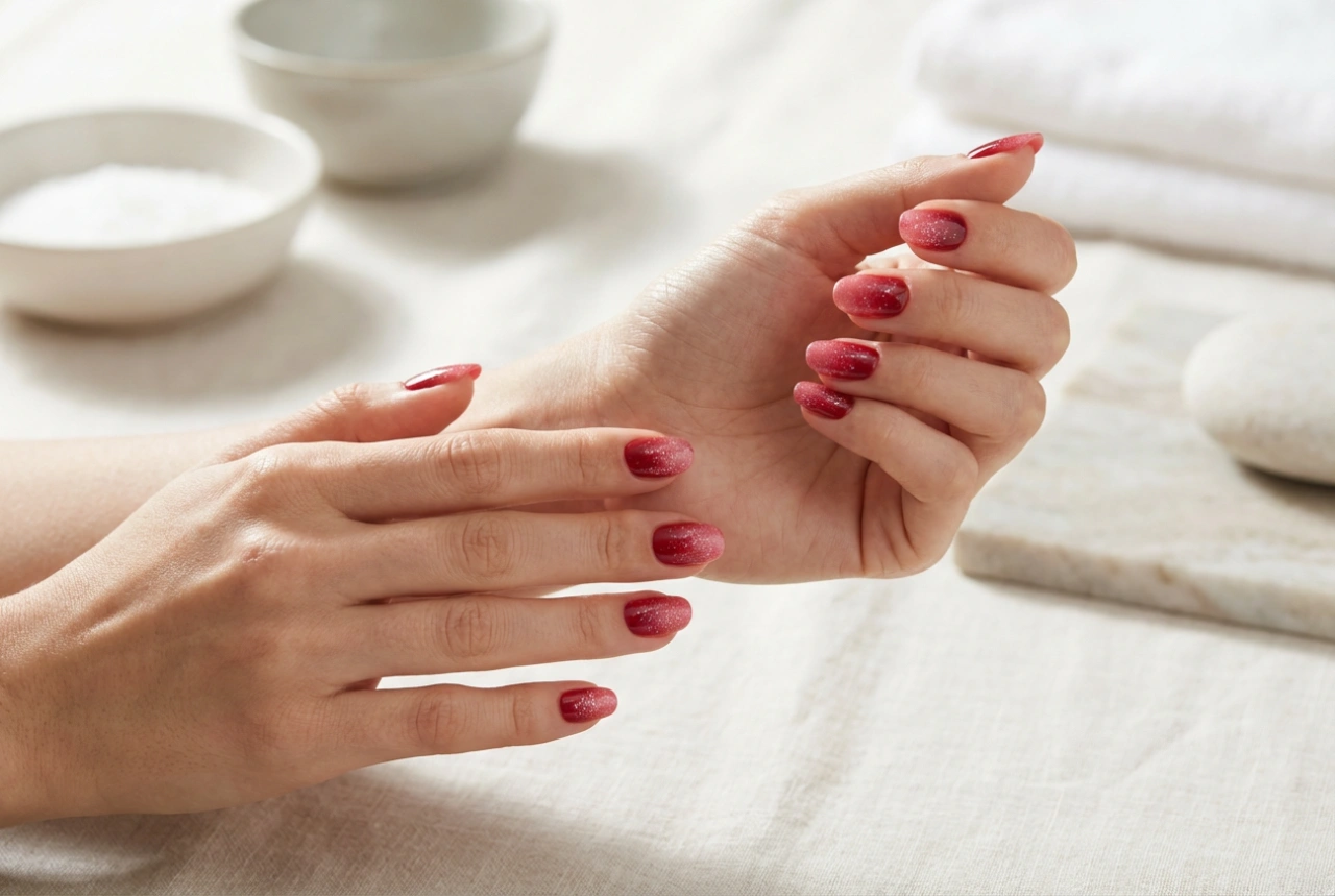 Ongles ombrés rouges à paillettes : dégradés parfaits et brillance sans bavure