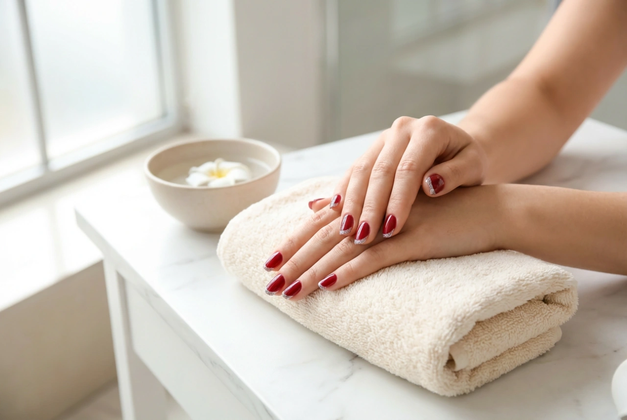 Ongles rouge et argent pour la soirée : 3 façons simples d'appliquer des paillettes