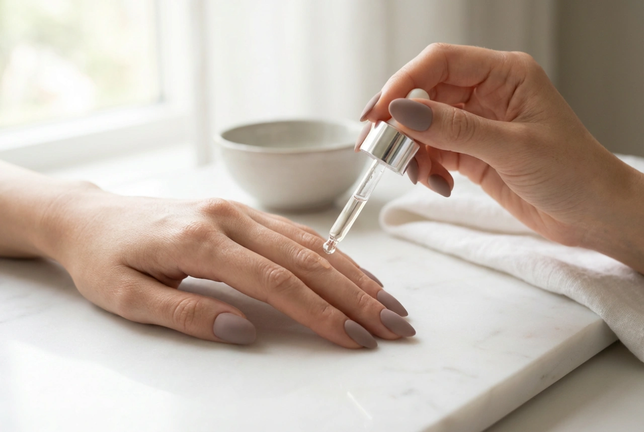 Manucure hybride mate étape par étape : top coat mat, durcissement et soin