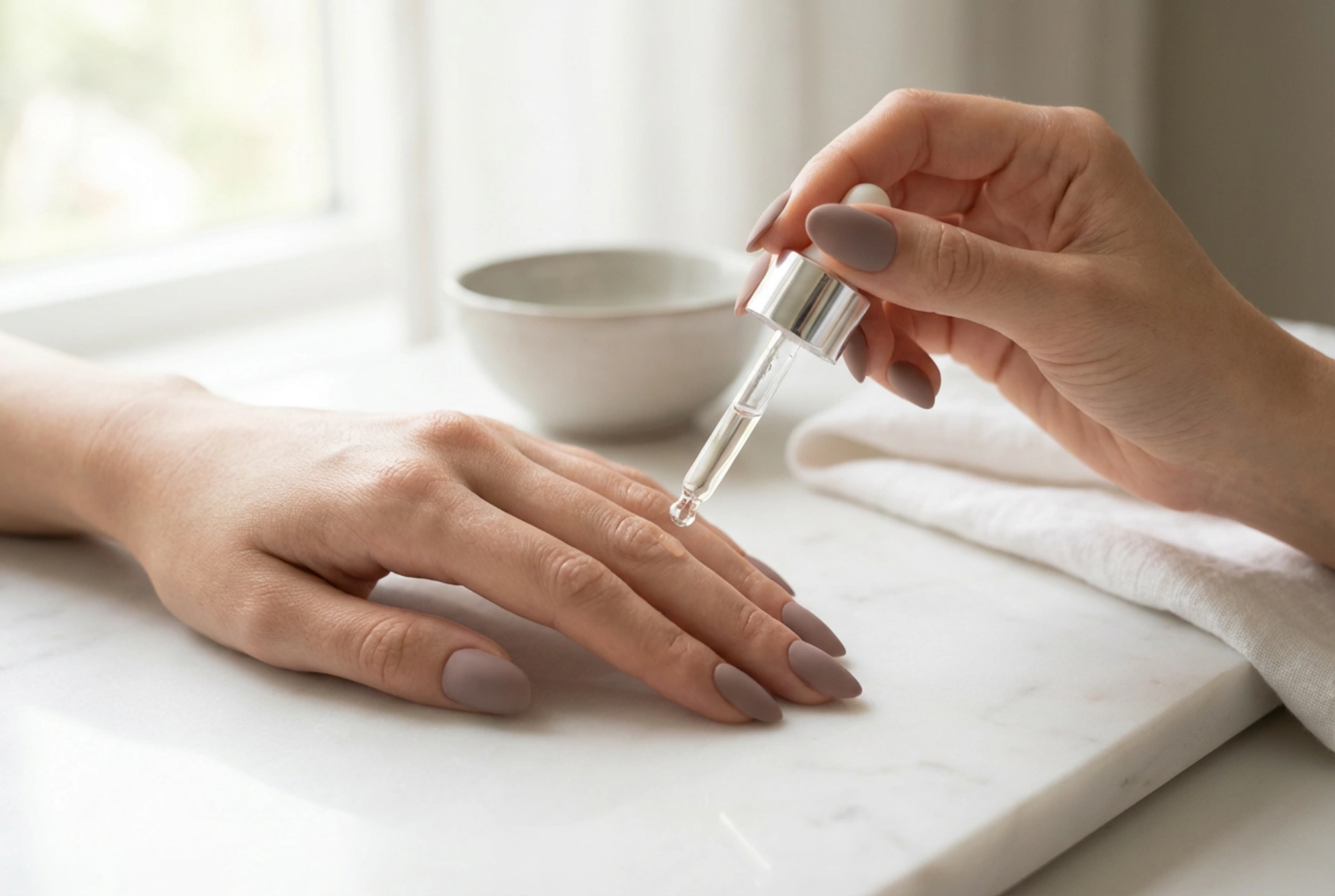 Manucure hybride mate étape par étape : top coat mat, durcissement et soin