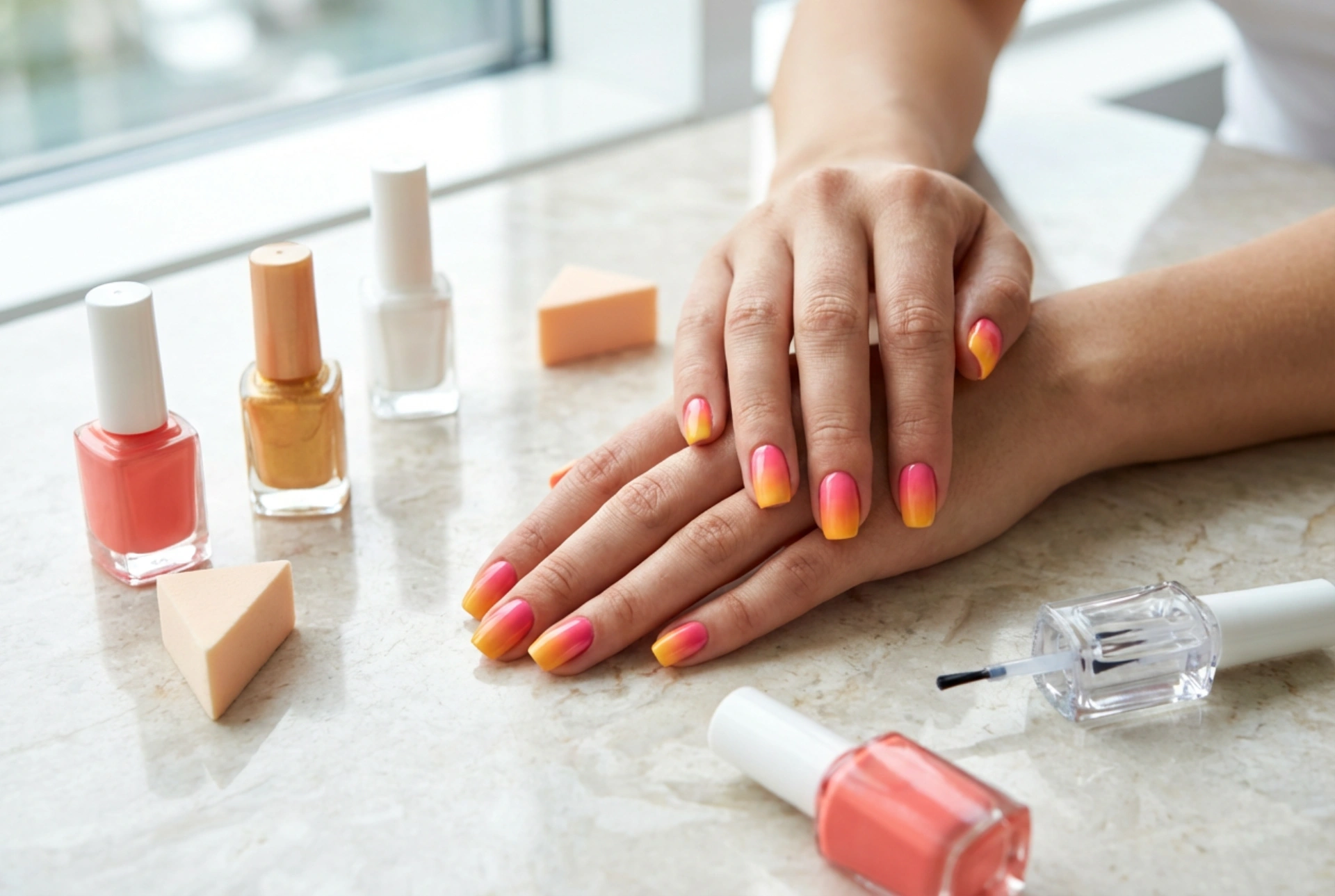 Ombré coloré sur les ongles : mélange des nuances, éponge et fixation