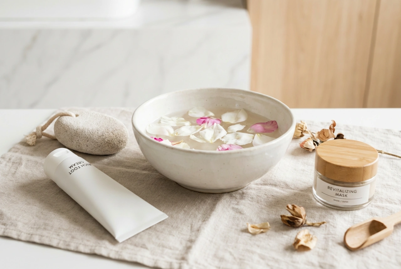 Soin des pieds à la maison : bains, exfoliation, crème et masque
