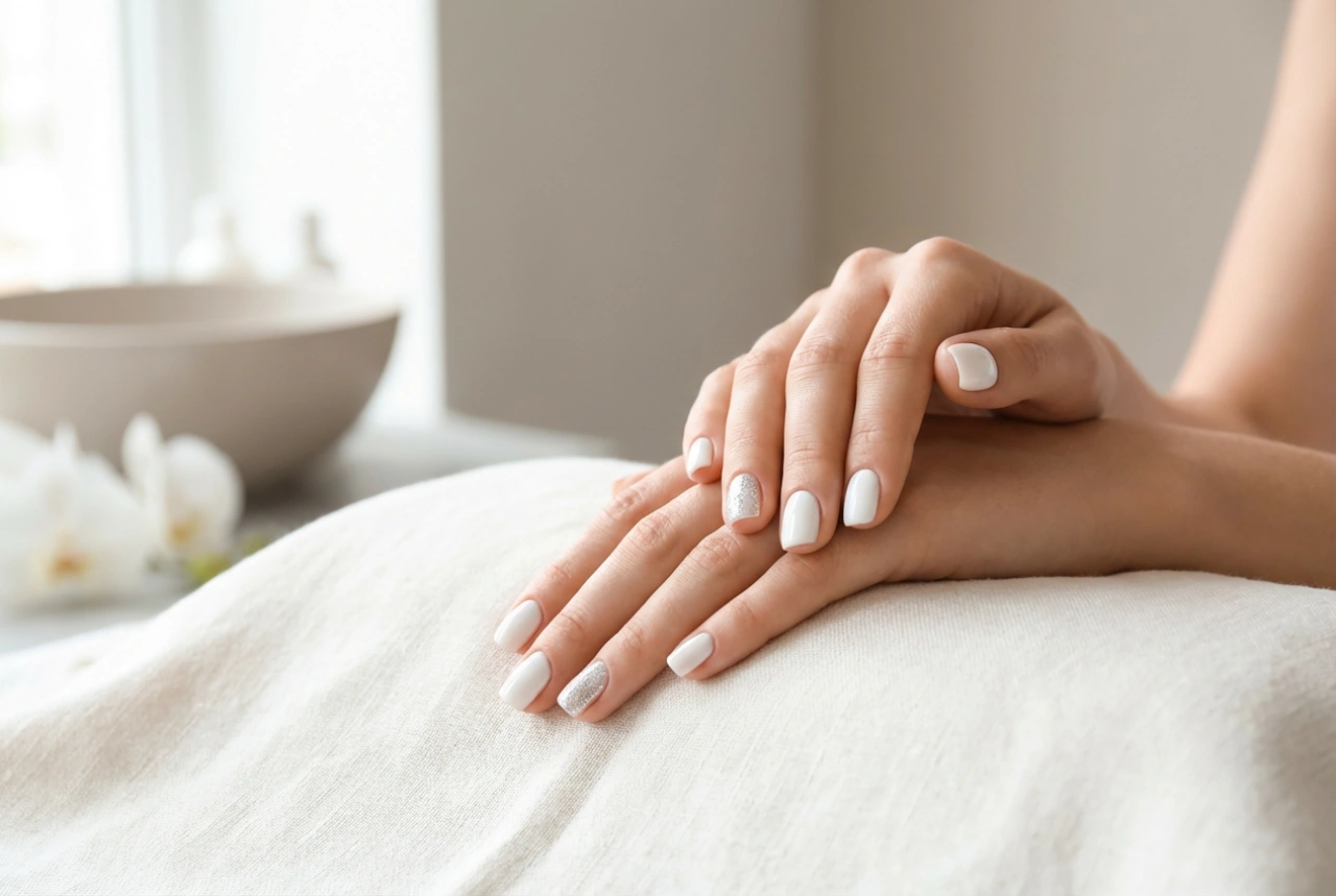 Ongles blancs avec une touche argentée : décorations simples et finition