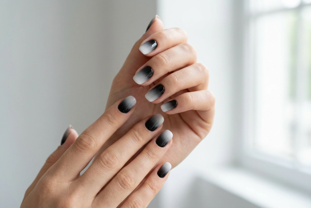 Ongles ombrés noir et blanc : un dégradé contrasté et sans traces