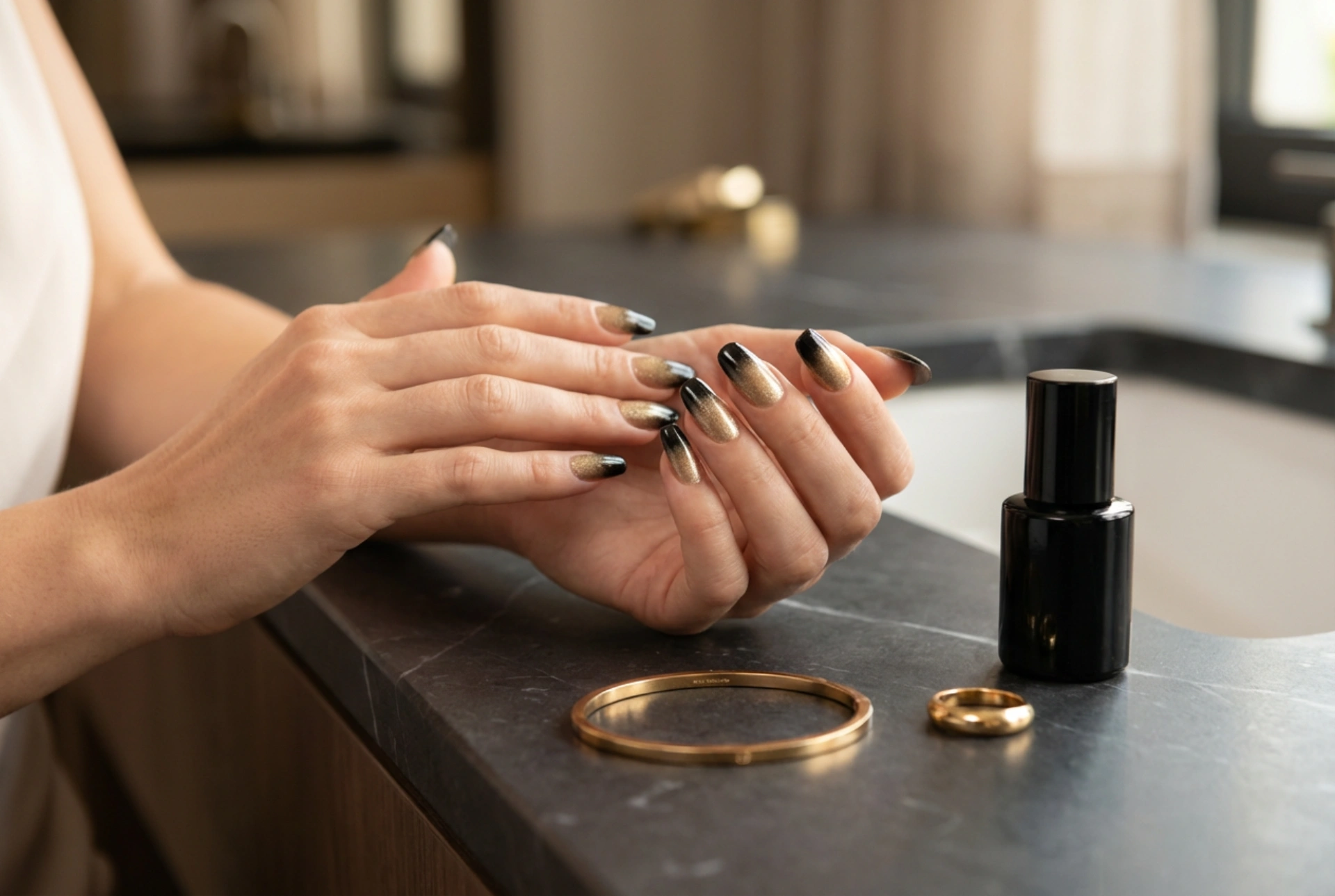Ongles ombré noir et or : l'effet élégant pour vos soirées