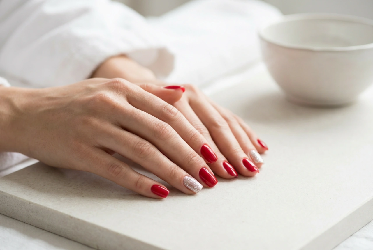 Ongles rouges à paillettes argentées : techniques d'application et de fixation