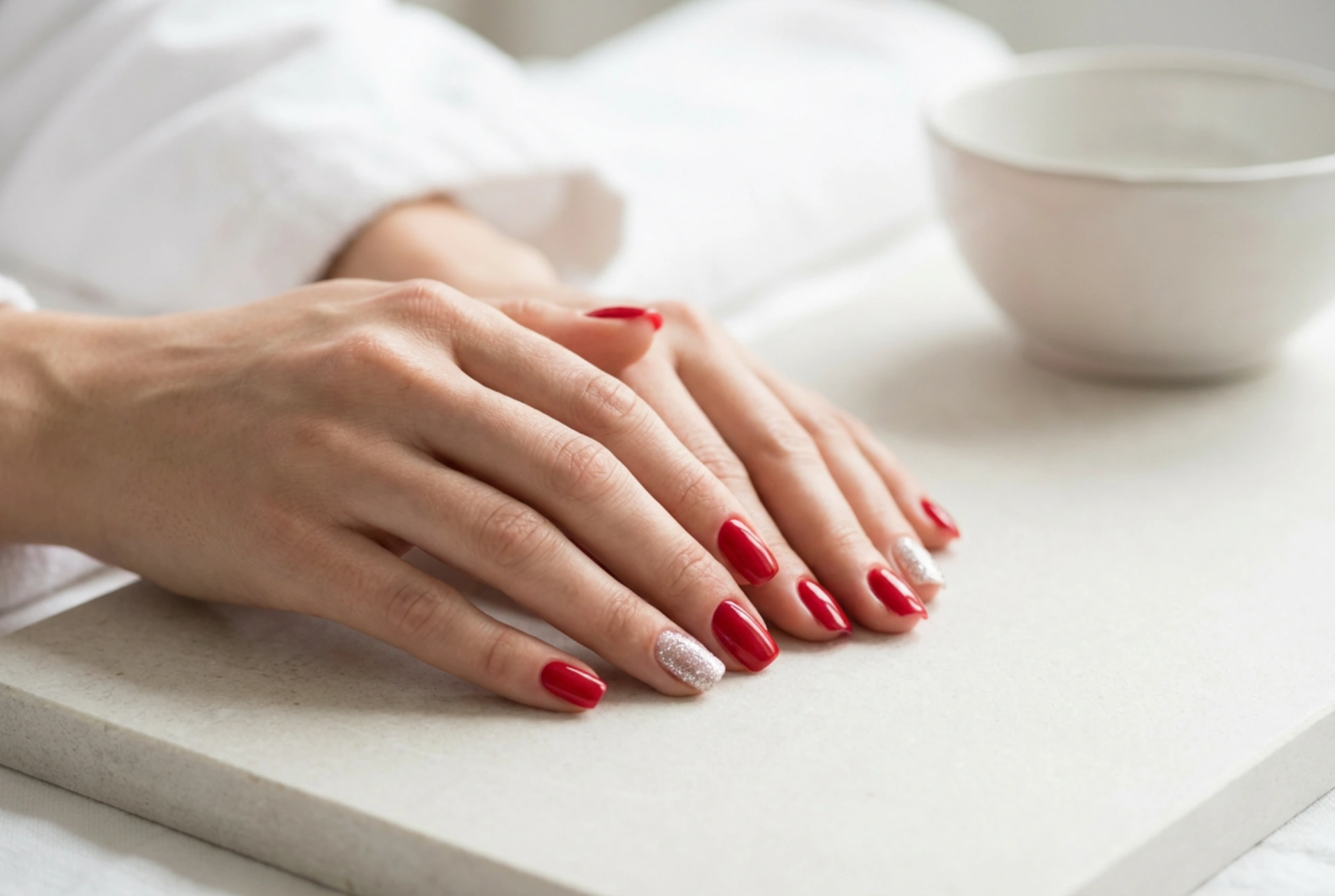 Ongles rouges à paillettes argentées : techniques d'application et de fixation