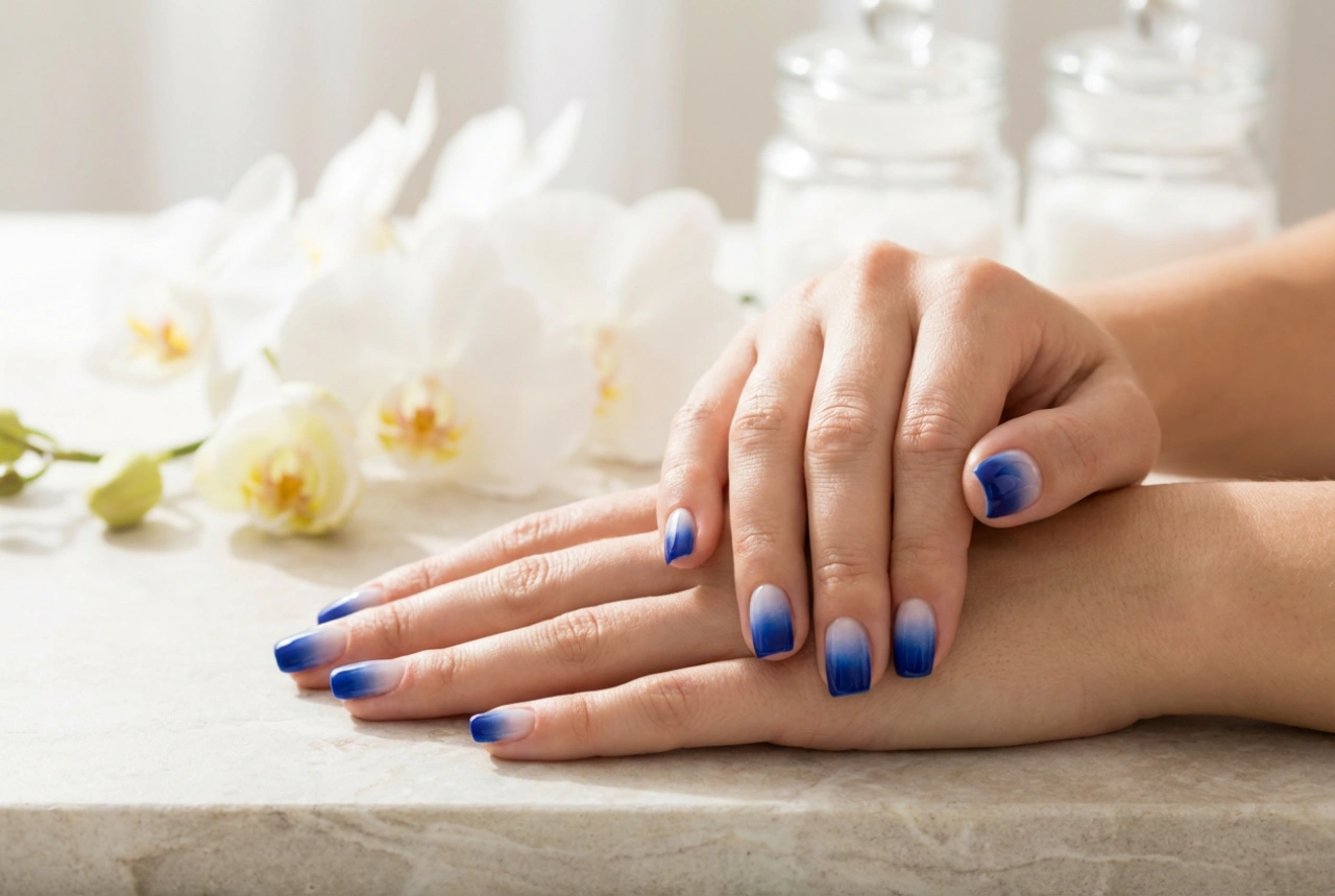 Ongles ombré cobalt : un bleu intense avec une transition fluide