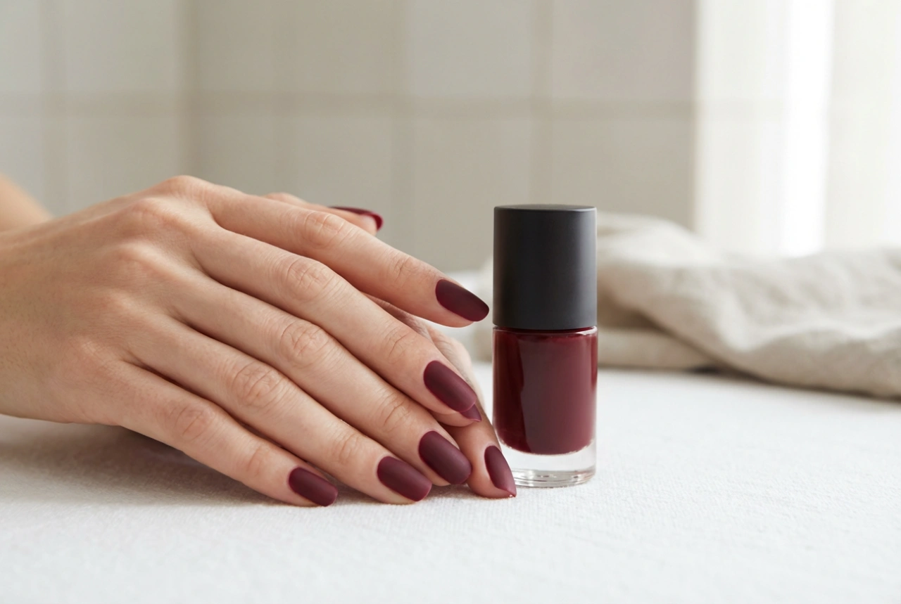 Ongles bordeaux mats : une nuance profonde sans brillance étape par étape