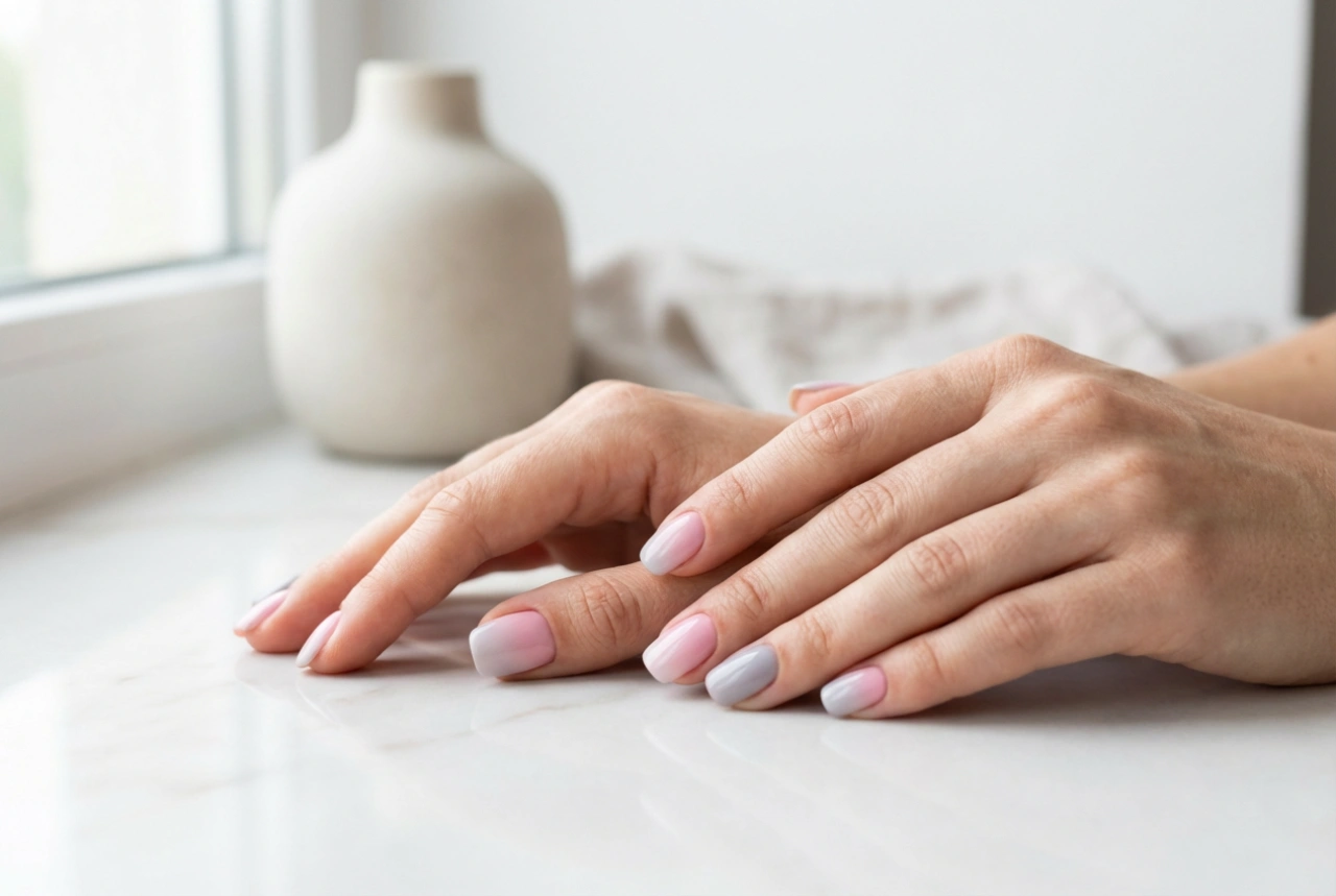 Ongles ombré rose et gris : un duo élégant pour le travail et les soirées